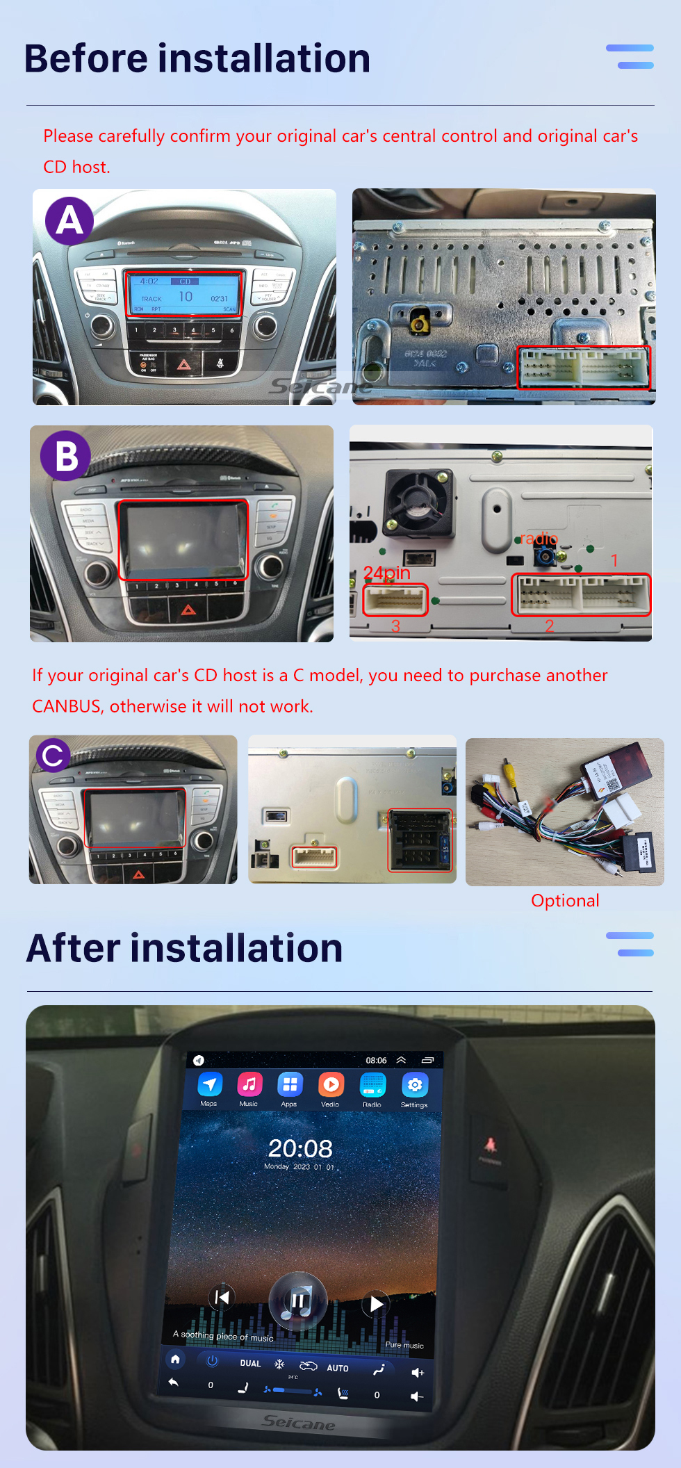 Seicane 2010 2011 2012 2013 2014 2015 Hyundai Tucson IX35 HD Touchscreen 9,7 Zoll Android 10.0 Autoradio GPS Navigationsradio Bluetooth Telefon Musik Wifi Unterstützung DVR OBD2 Rückfahrkamera SWC DVD 4G