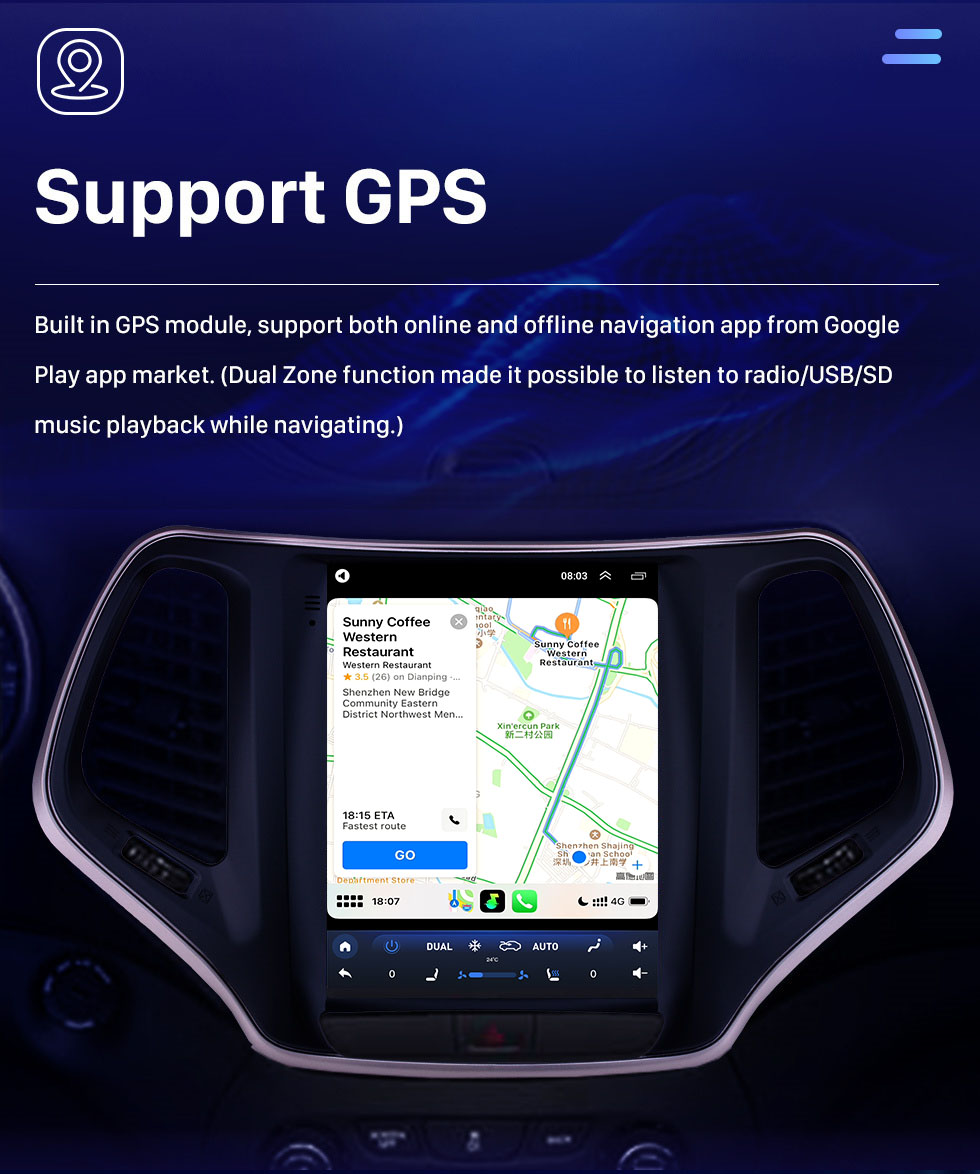Seicane 9,7 Zoll HD Touchscreen 2016 2017 2018 Jeep Cherokee Android 10.0 Radio GPS Navigation Bluetooth Musik USB WIFI Audiosystem Unterstützt DVR OBD2 TPMS Digital TV
