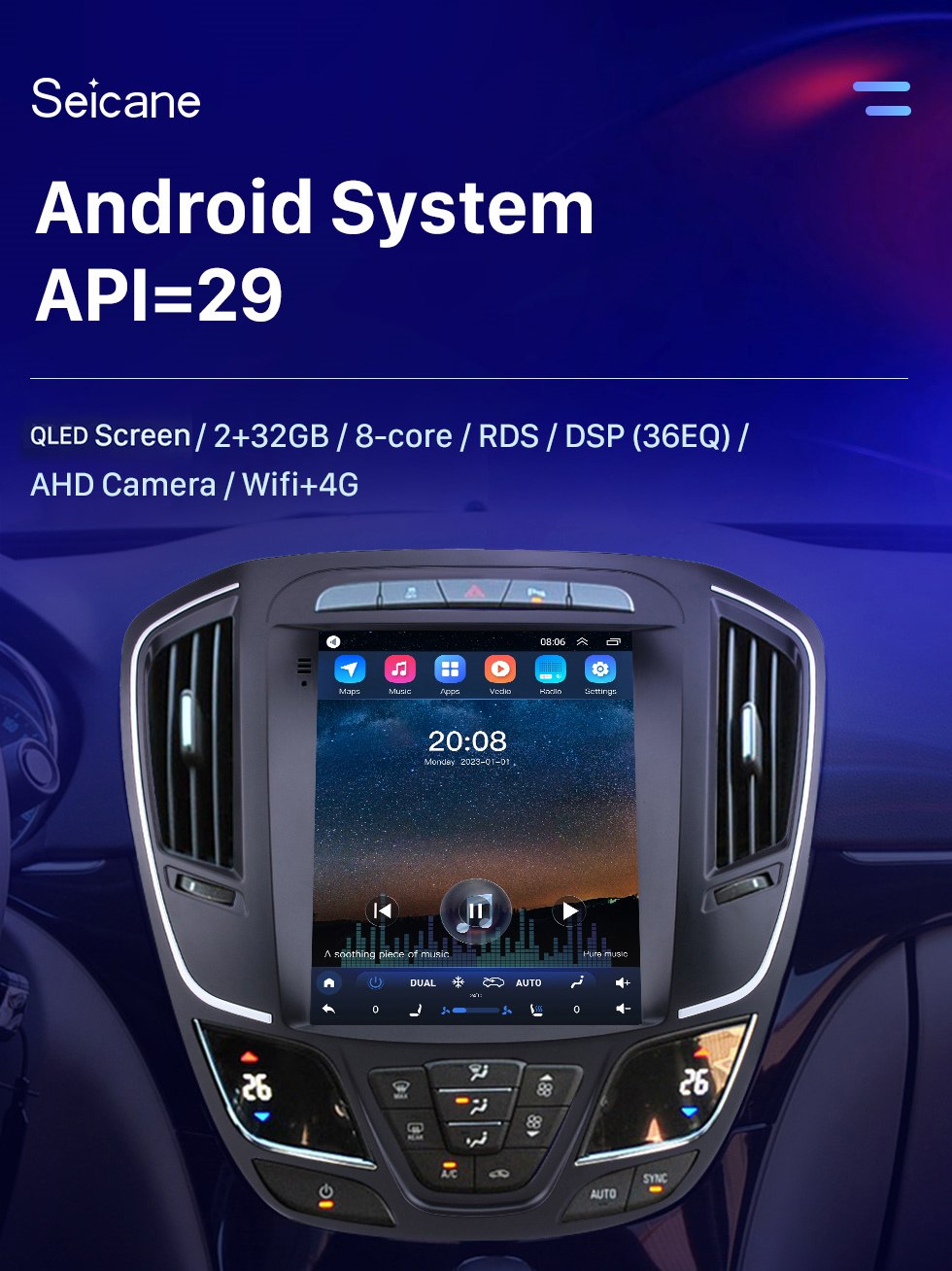Seicane 9,7-дюймовый сенсорный HD-экран для 2014 Buick Regal Stereo Car Radio Bluetooth Carplay Stereo System Поддержка AHD-камеры