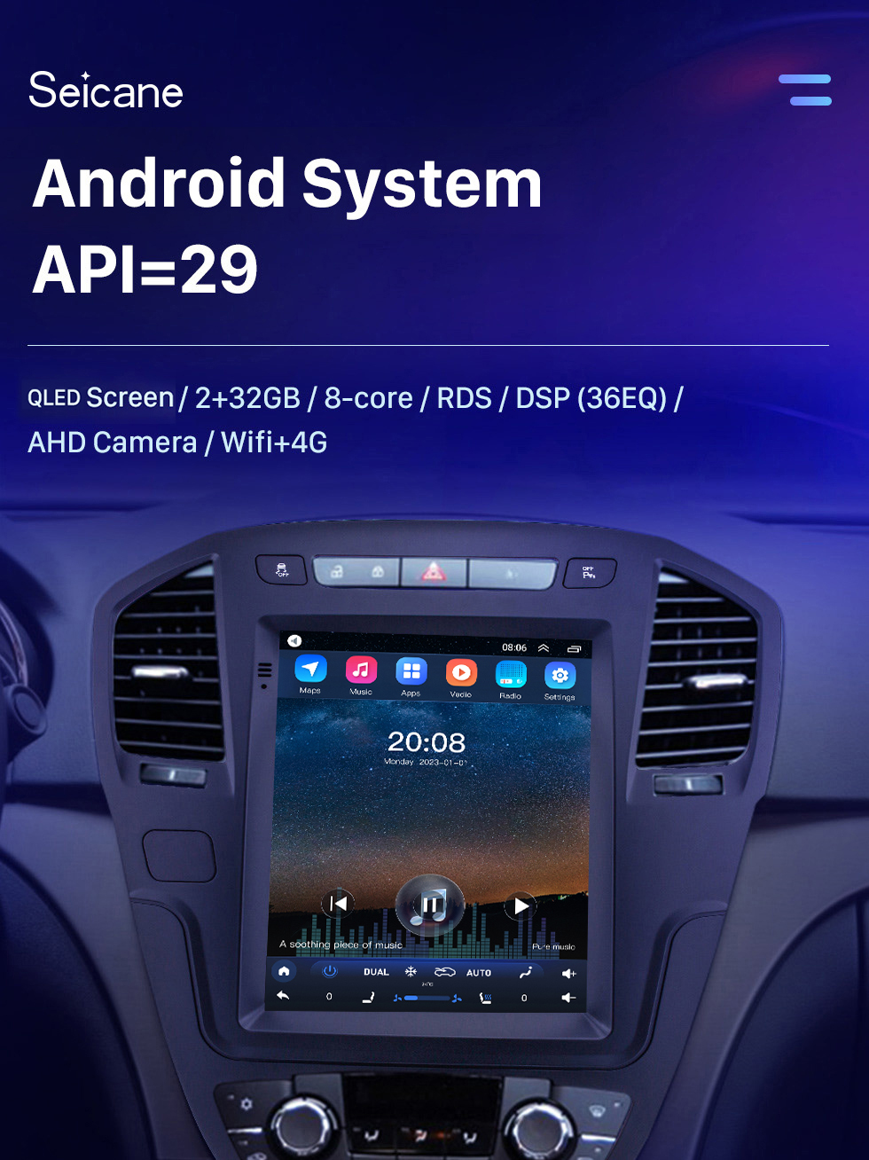 Seicane 2013 Buick Regal HD Pantalla táctil 9.7 pulgadas Android 10.0 Coche Estéreo Navegación GPS Radio Bluetooth Música Wifi compatible OBD2 Cámara de visión trasera SWC DVD 4G