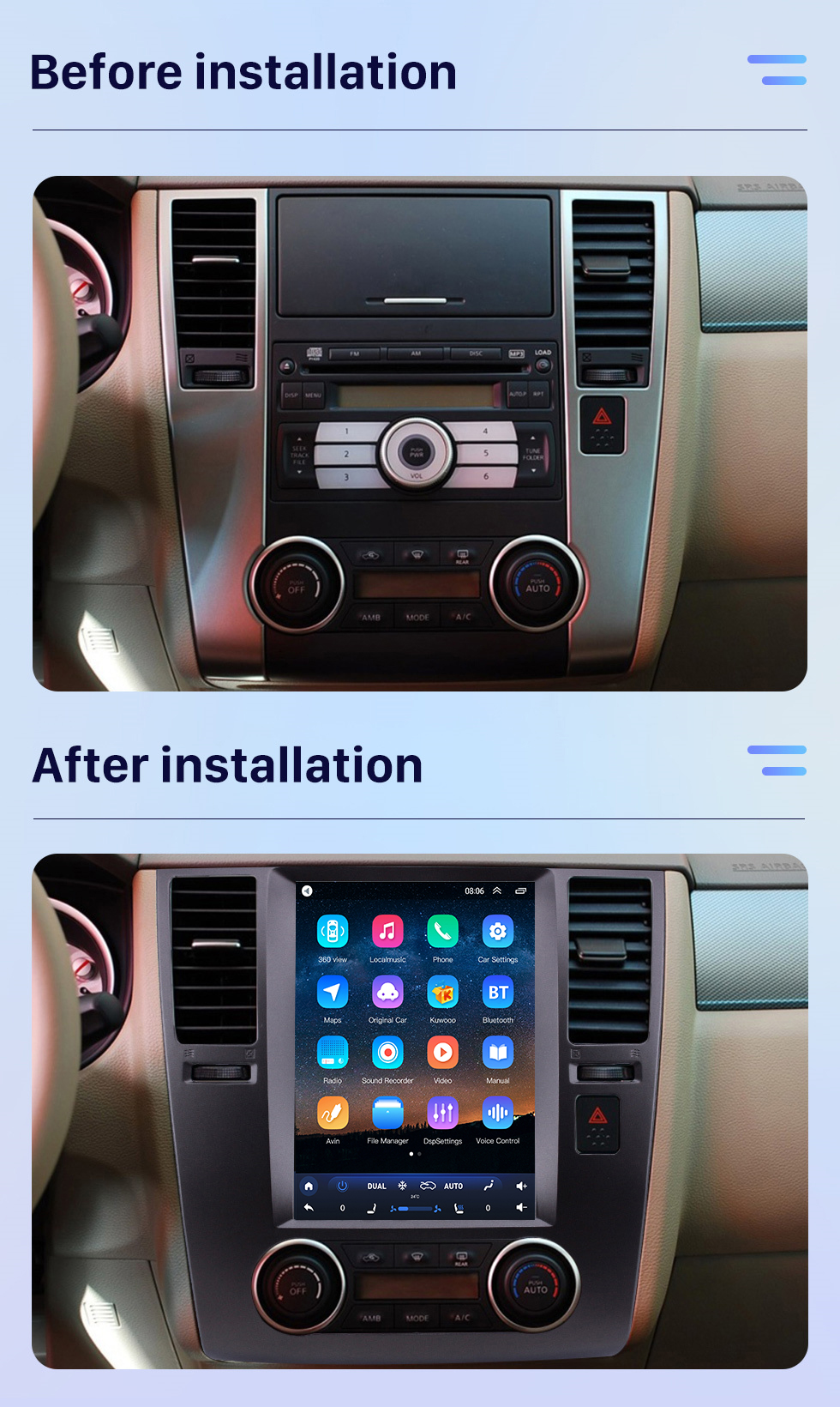 Seicane Android 10.0 9,7 дюйма для Nissan Tiida 2005-2010 гг. Радио с HD-сенсорным экраном Система GPS-навигации Поддержка Bluetooth Carplay TPMS