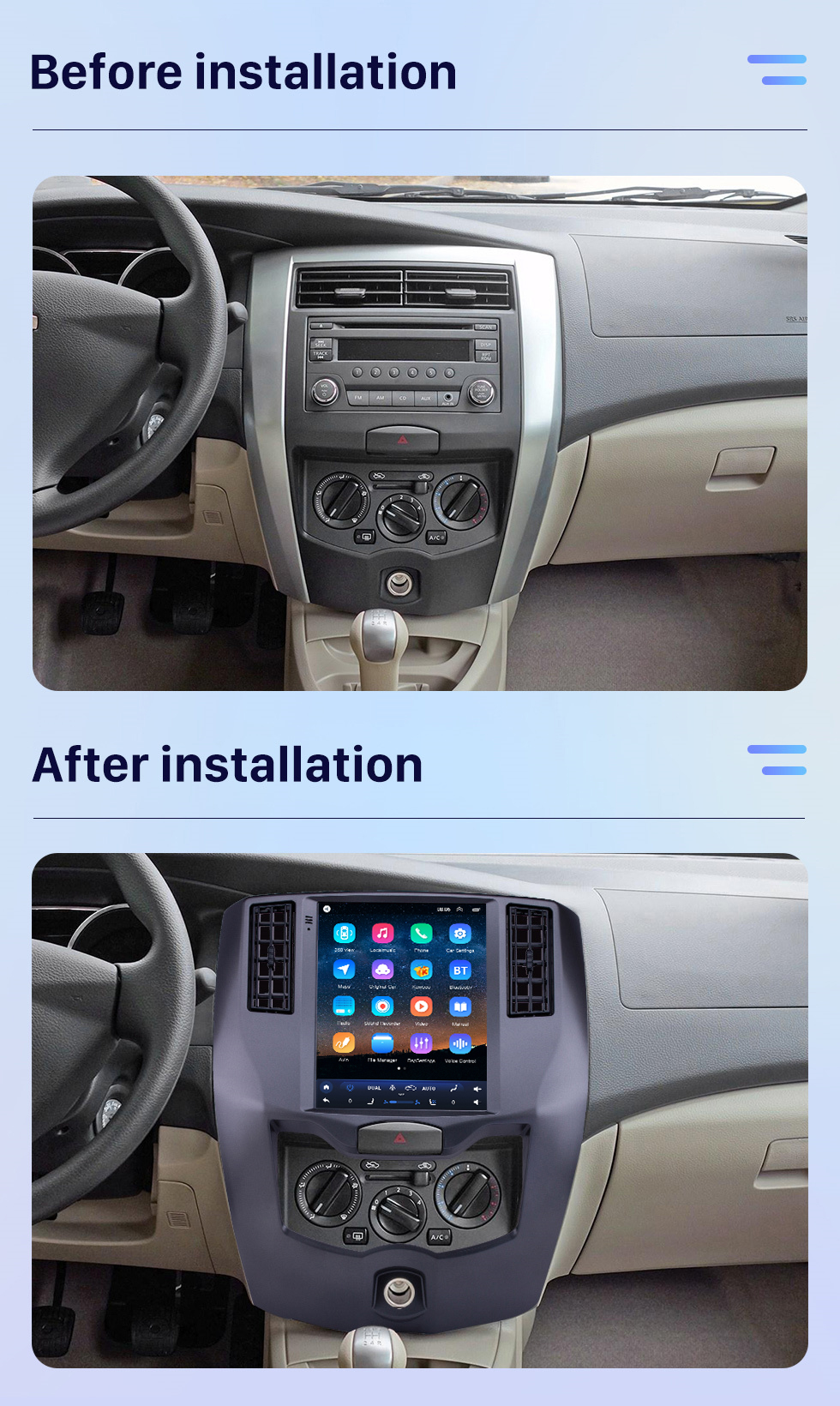 Seicane Pantalla táctil HD de 9,7 pulgadas para Nissan Liwei 2008-2015, Radio estéreo para coche, Bluetooth, sistema estéreo Carplay, compatible con cámara AHD