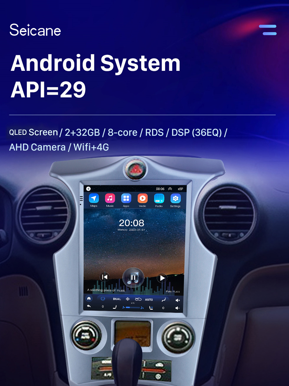Seicane 9,7 pouces Android 10.0 pour 2007-2012 Kia Carens Auto A/C Radio Système de navigation GPS avec écran tactile HD Prise en charge Bluetooth Carplay TPMS