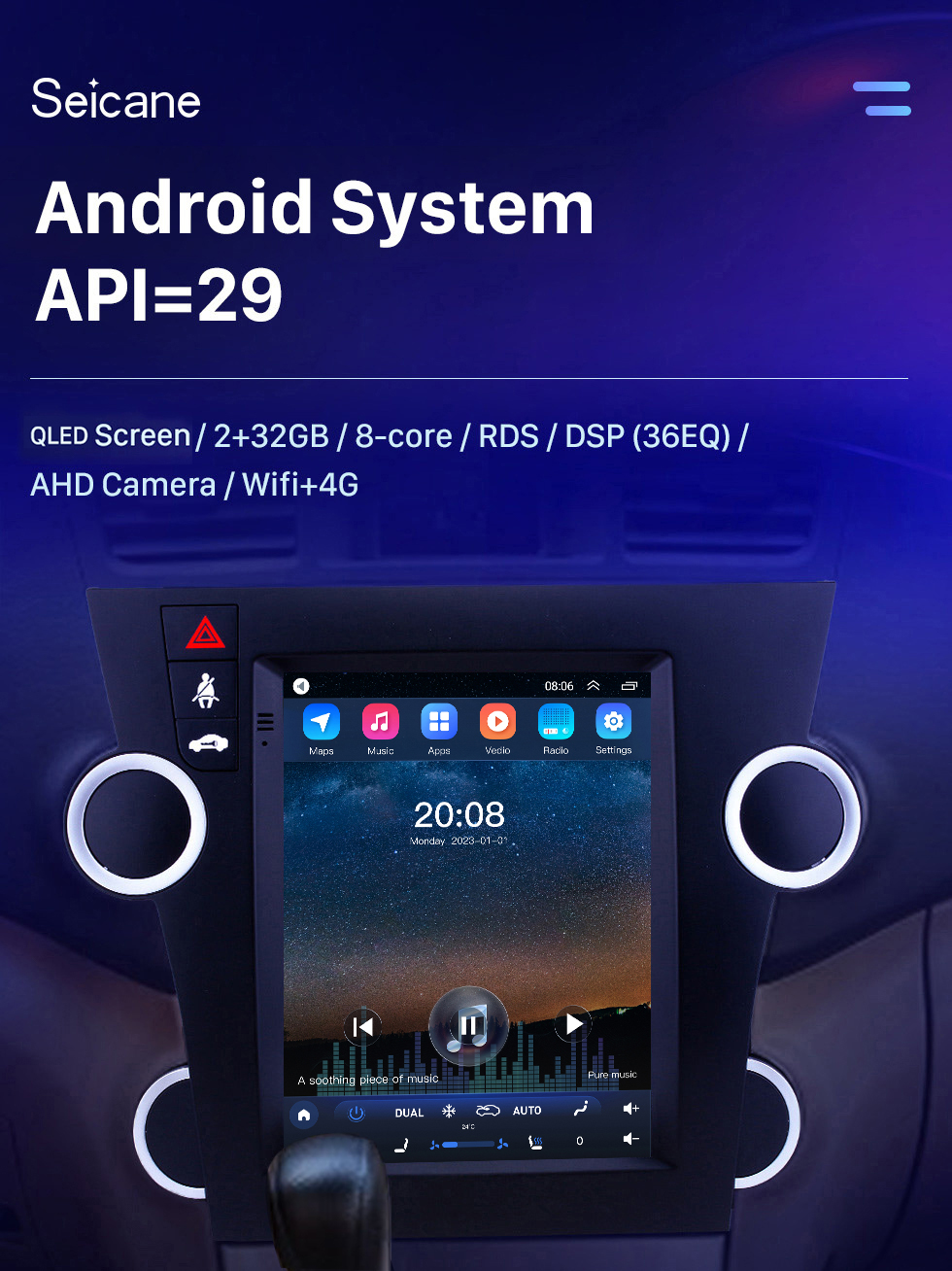 Seicane Android 10.0 rádio de navegação gps de 9,7 polegadas para 2009-2014 toyota highlander com hd touchscreen bluetooth wifi aux suporte carplay espelho link obd2