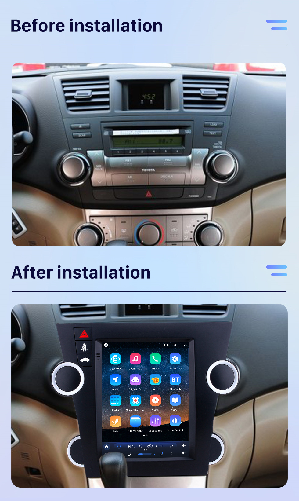 Seicane Android 10.0 Radio de navegación GPS de 9.7 pulgadas para 2009-2014 Toyota Highlander con pantalla táctil HD Bluetooth WIFI AUX compatible con Carplay Mirror Link OBD2