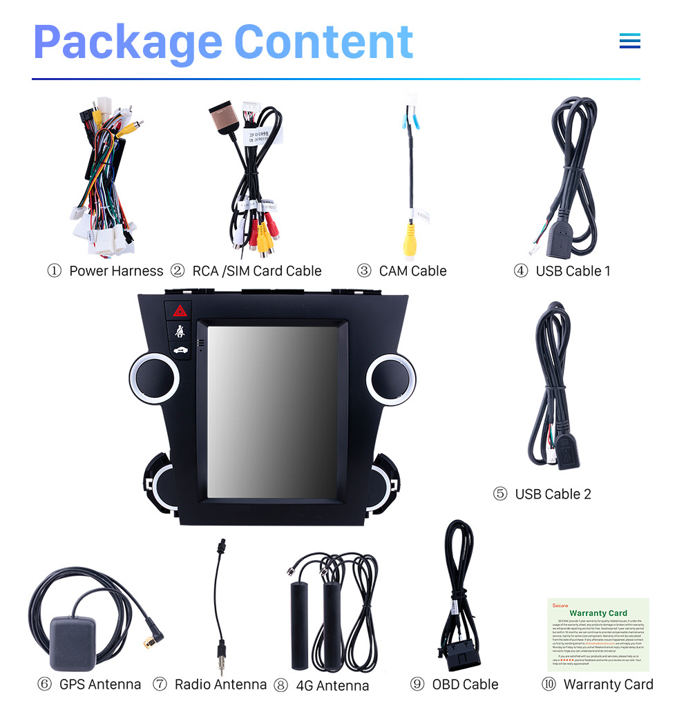 Seicane Android 10.0 9.7 inch GPS Navigation Radio for 2009-2014 Toyota Highlander with HD Touchscreen Bluetooth WIFI AUX support Carplay Mirror Link OBD2 Seicane Android 10.0 9.7 inch GPS Navigation Radio for 2009-2014 Toyota Highlander with HD Touchscreen Bluetooth WIFI AUX support Carplay Mirror Link OBD2