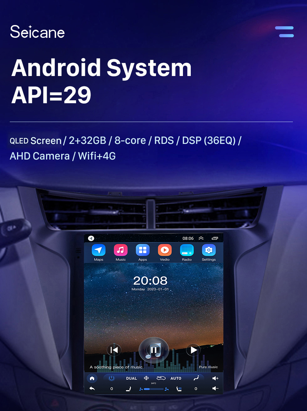 Seicane Android 10.0 9,7-дюймовый GPS-навигатор для 2015-2018 Chevy Chevrolet New Sail с сенсорным экраном HD Bluetooth WIFI Поддержка AUX Carplay Mirror Link OBD2