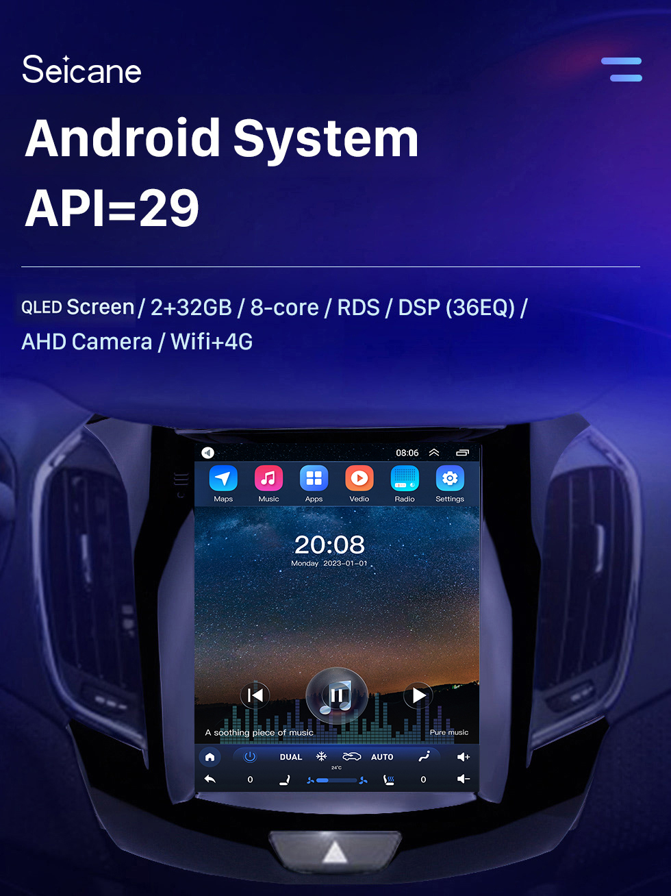 Seicane Écran tactile HD 2015 Chevrolet Cruze Android 10.0 Radio de navigation GPS de 9,7 pouces Prise en charge Bluetooth WIFI DAB + Commande au volant Carplay