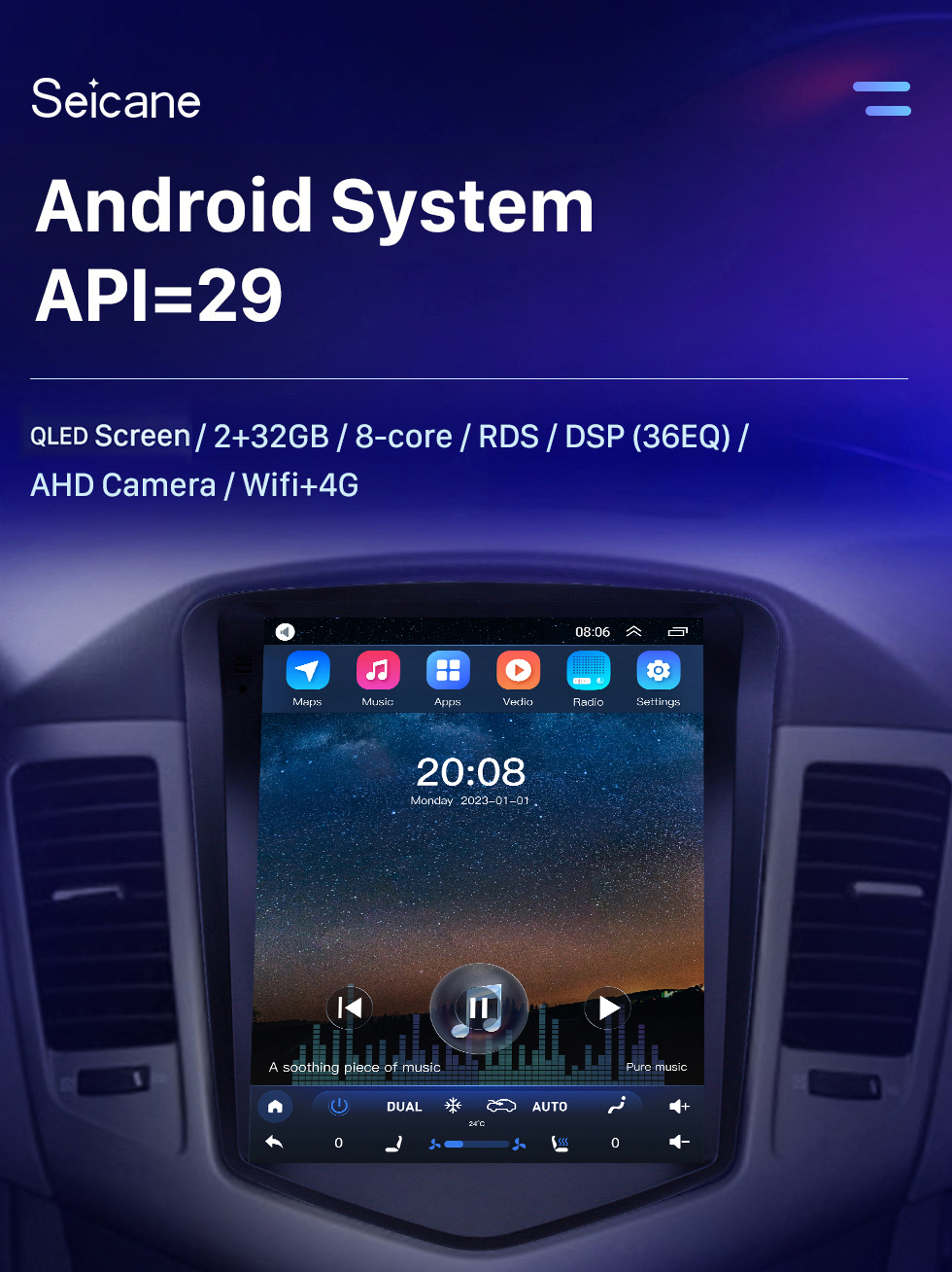 Seicane OEM 9,7 Zoll Android 10.0 für Chevy Chevrolet Classic Cruze 2008-2013 GPS-Navigationsradio mit Touchscreen Bluetooth WIFI-Unterstützung TPMS Carplay