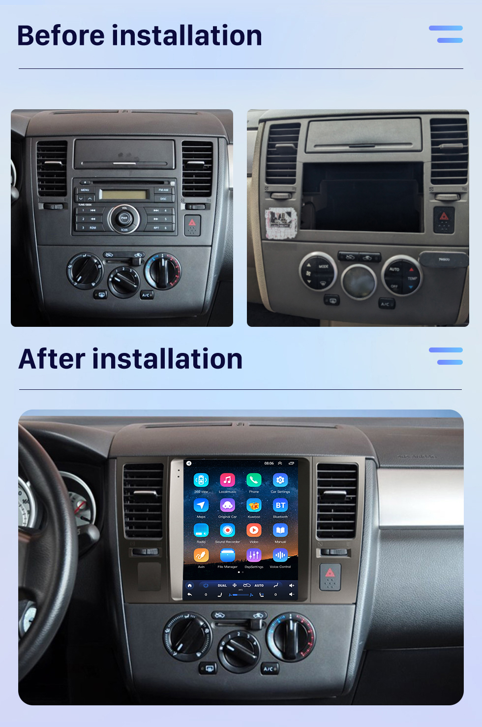 Seicane 2008-2011 Nissan Tiida 9,7 pouces Android 10.0 Radio de navigation GPS avec écran tactile Bluetooth USB WIFI prise en charge Carplay Caméra arrière