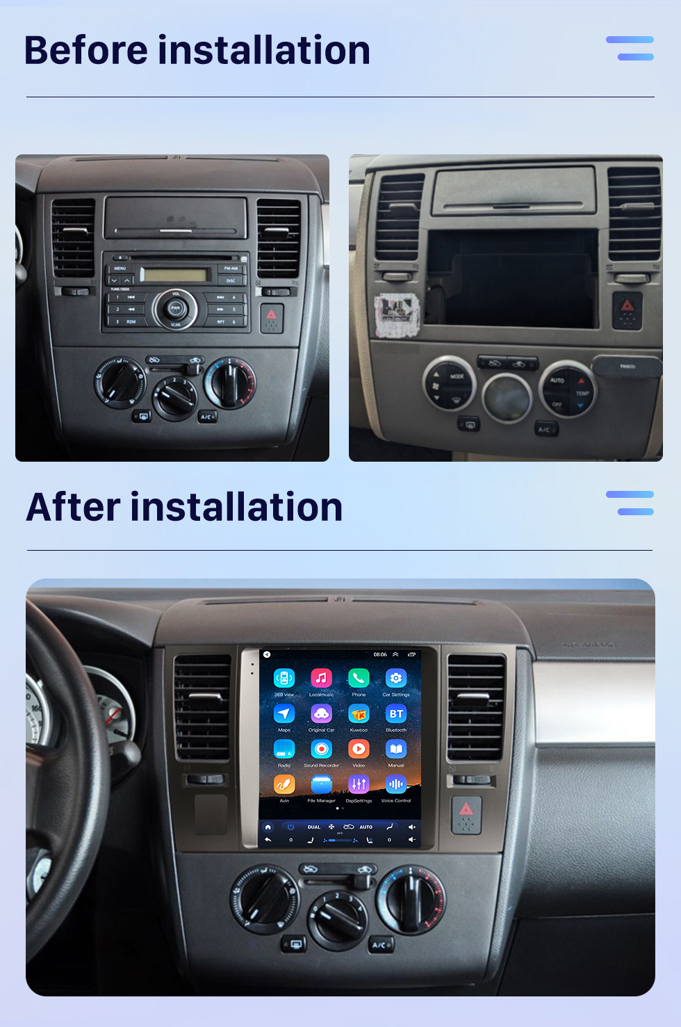 Seicane 2008-2011 Nissan Tiida 9.7 pulgadas Android 10.0 Radio de navegación GPS con pantalla táctil Bluetooth USB WIFI compatible con Carplay Cámara trasera