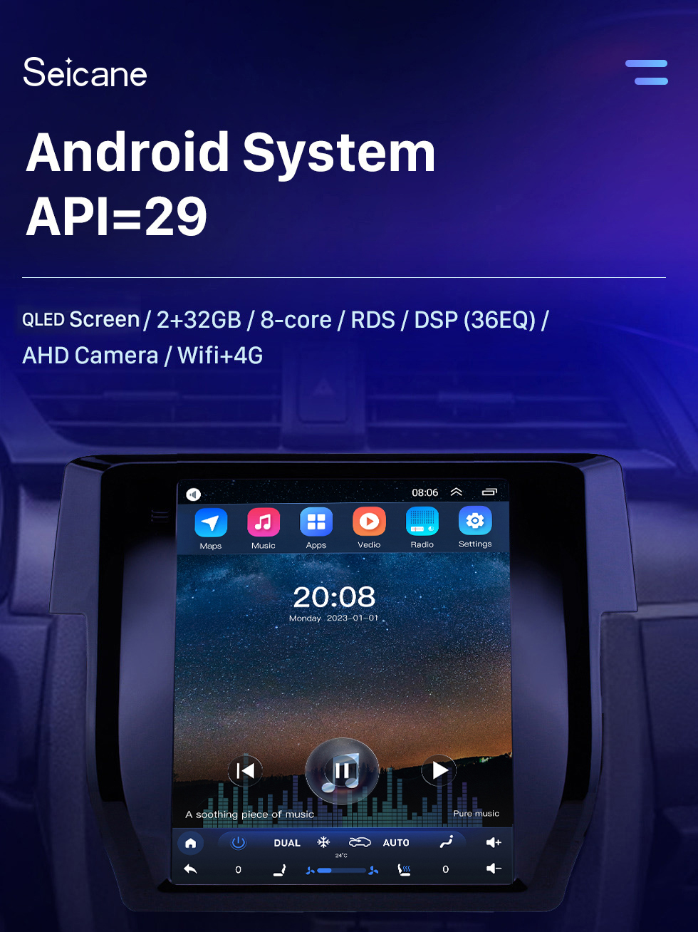 Seicane Сенсорный экран HD 2016 Honda Civic Android 10.0 9,7-дюймовый GPS-навигатор Радио Bluetooth Поддержка WIFI Carplay DAB + Управление на руле Seicane Сенсорный экран HD 2016 Honda Civic Android 10.0 9,7-дюймовый GPS-навигатор Радио Bluetooth Поддержка WIFI Carplay DAB + Управление на руле
