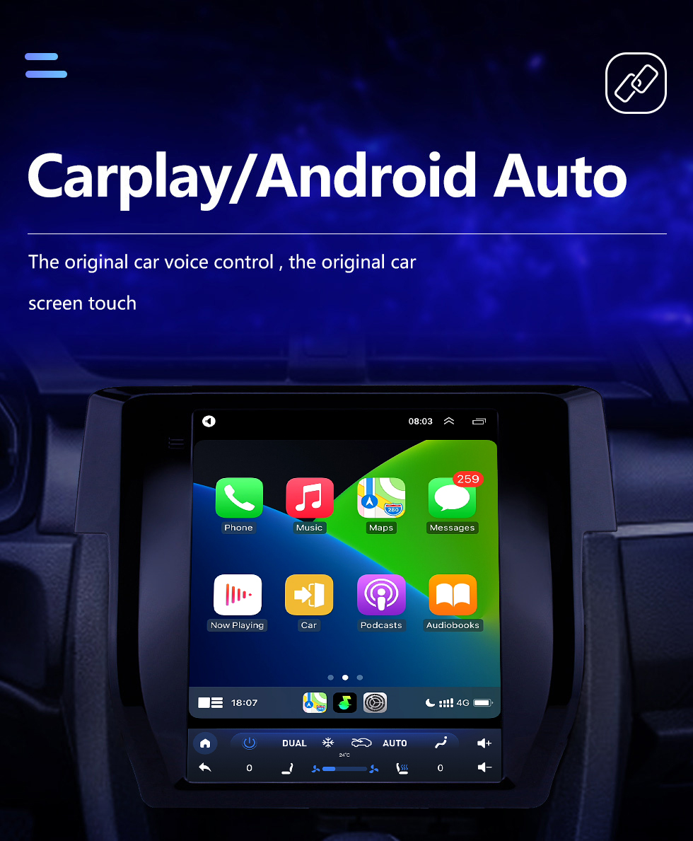 Seicane Écran tactile HD 2016 Honda Civic Android 10.0 9,7 pouces Navigation GPS Radio Bluetooth Prise en charge WIFI Carplay DAB+ Commande au volant