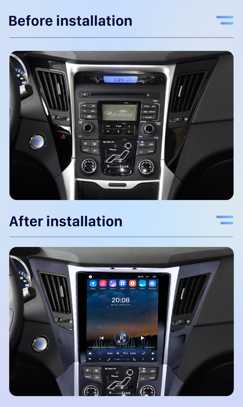 Seicane HD Touchscreen 9,7 Zoll Radio für Hyundai Sonata 2011-2015 mit Android 10.0 Integrierte Carplay GPS Navigation Bluetooth 4G/WIFI Unterstützung DAB+ Lenkradsteuerung