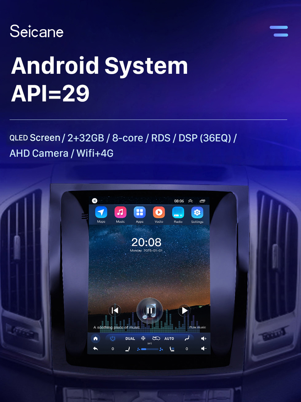 Seicane OEM 9,7 polegadas Android 10.0 2015-2017 Great Wall Haval H9 GPS Navegação Rádio com tela sensível ao toque Bluetooth WIFI suporte TPMS Carplay DAB +