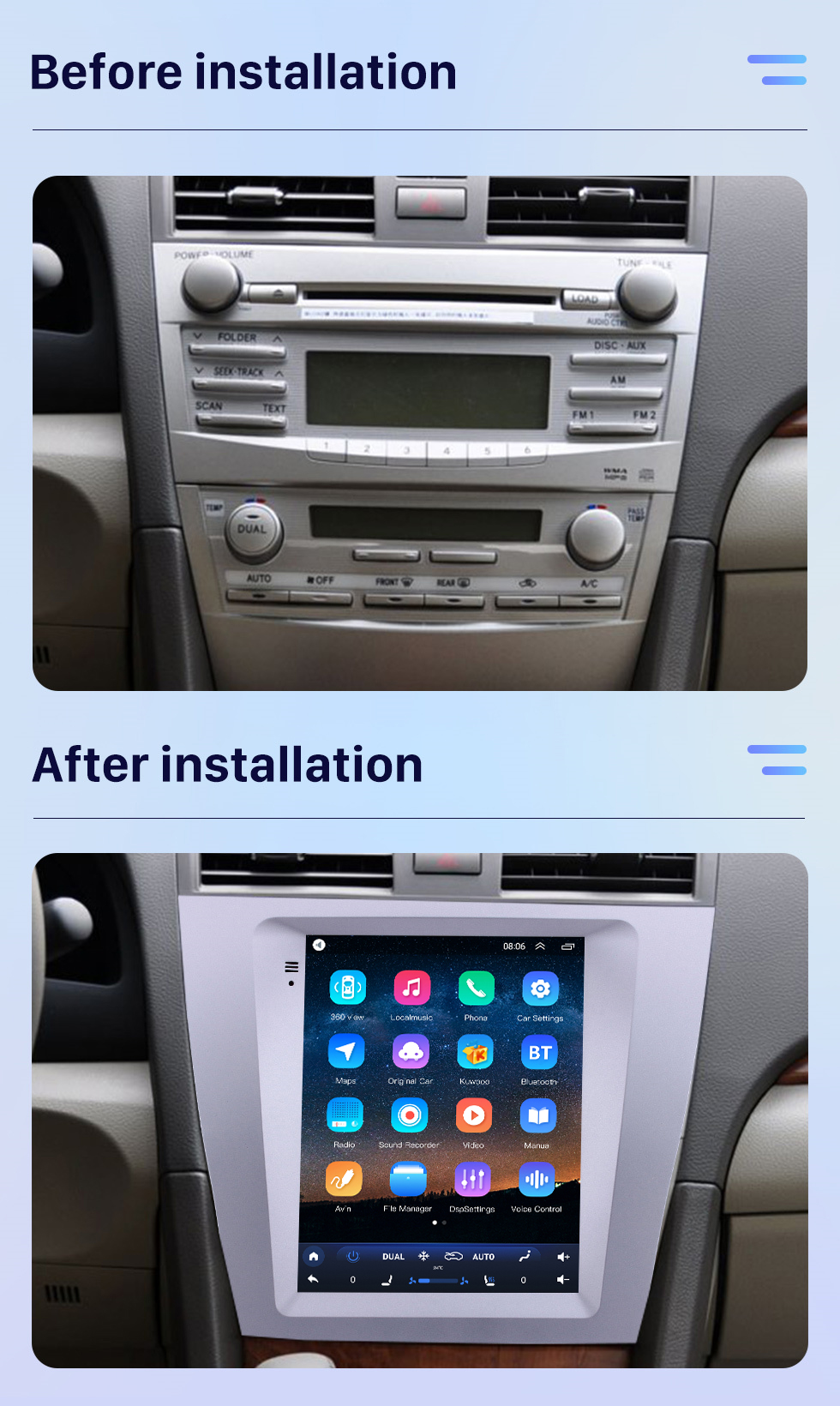 Seicane OEM 9,7-дюймовый Android 10.0 2008-2012 Toyota Camry GPS-навигация Радио с сенсорным экраном HD Поддержка Bluetooth WIFI TPMS Carplay DAB+ Seicane OEM 9,7-дюймовый Android 10.0 2008-2012 Toyota Camry GPS-навигация Радио с сенсорным экраном HD Поддержка Bluetooth WIFI TPMS Carplay DAB+