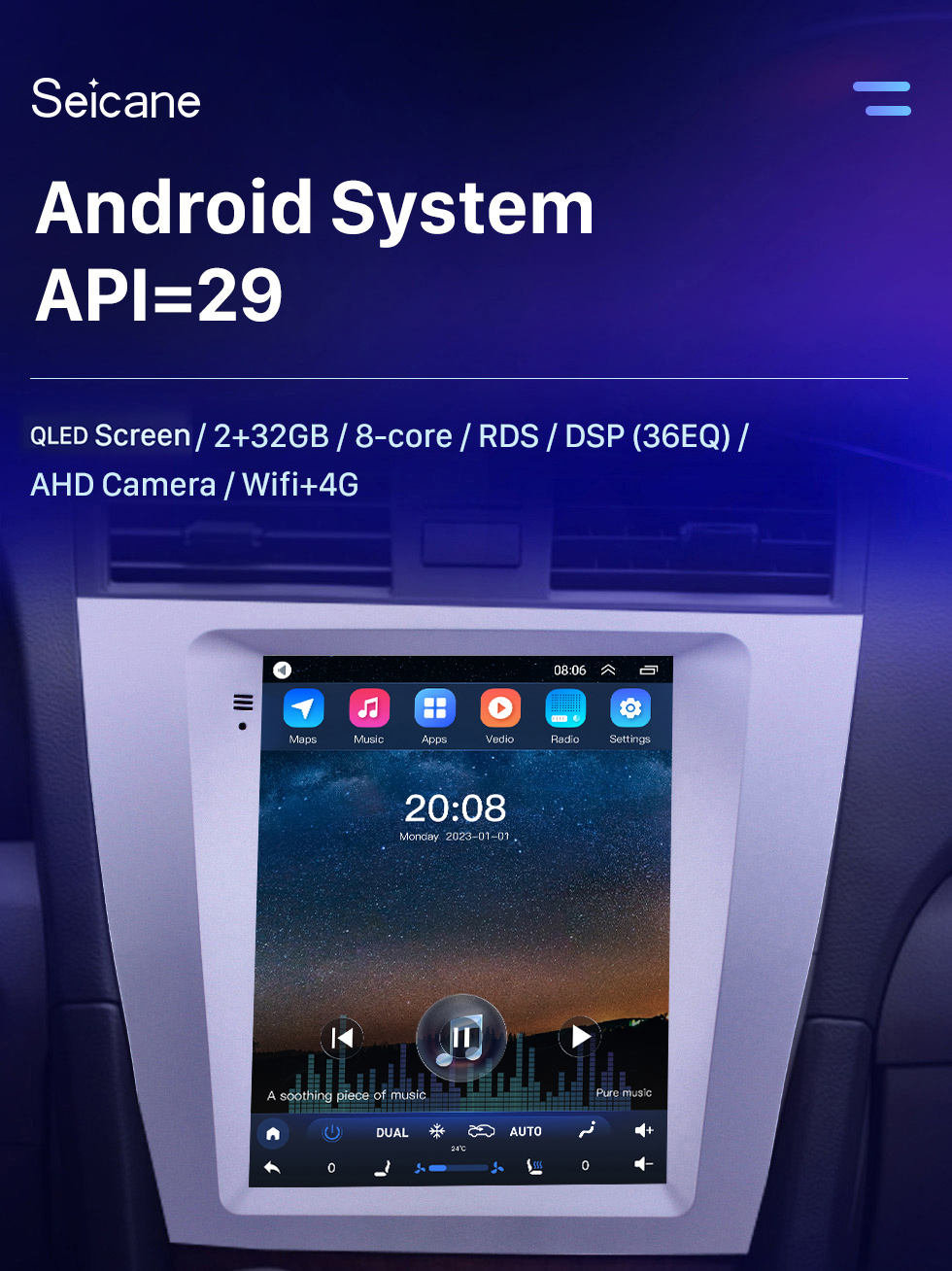 Seicane OEM 9,7-дюймовый Android 10.0 2008-2012 Toyota Camry GPS-навигация Радио с сенсорным экраном HD Поддержка Bluetooth WIFI TPMS Carplay DAB+