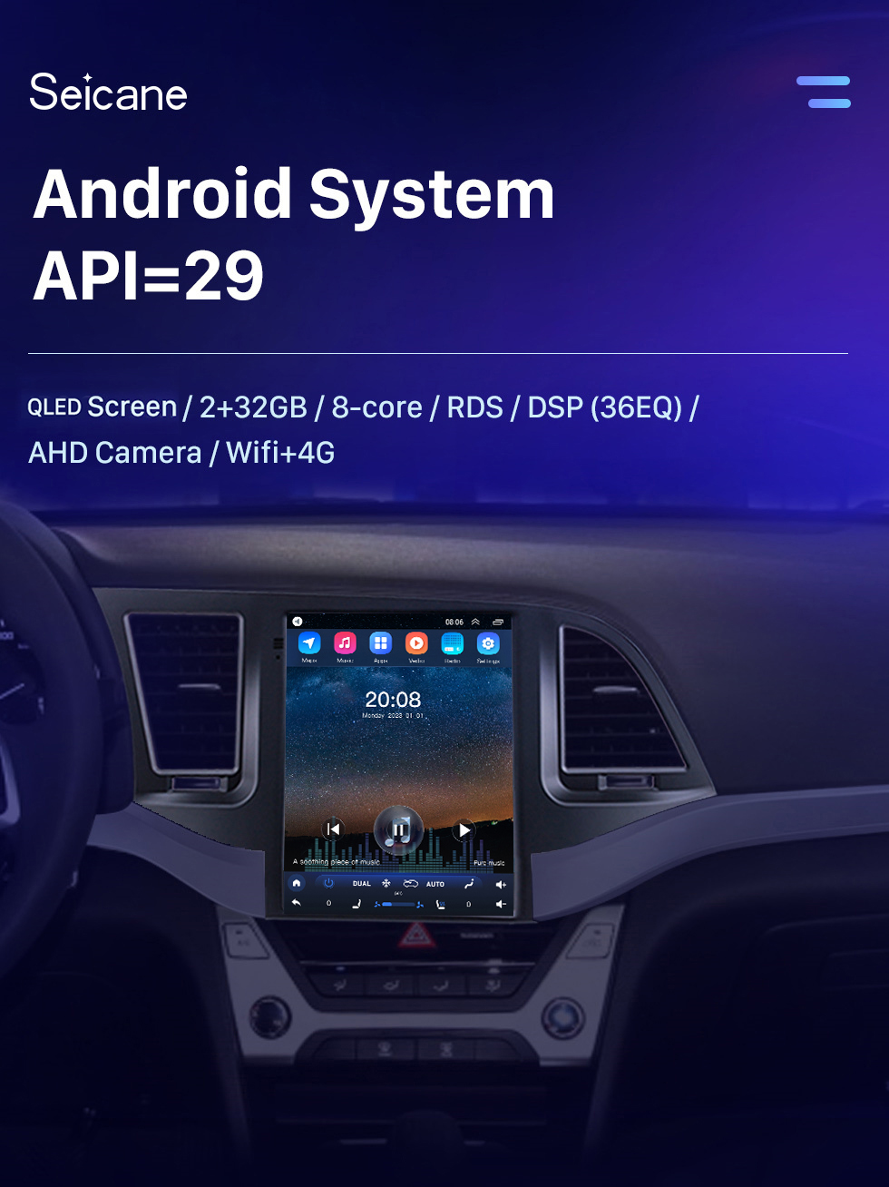 Seicane Сенсорный экран HD 2016 Hyundai Elantra Android 10.0 9,7-дюймовый GPS-навигатор Радио Bluetooth Поддержка WIFI Управление на руле Carplay