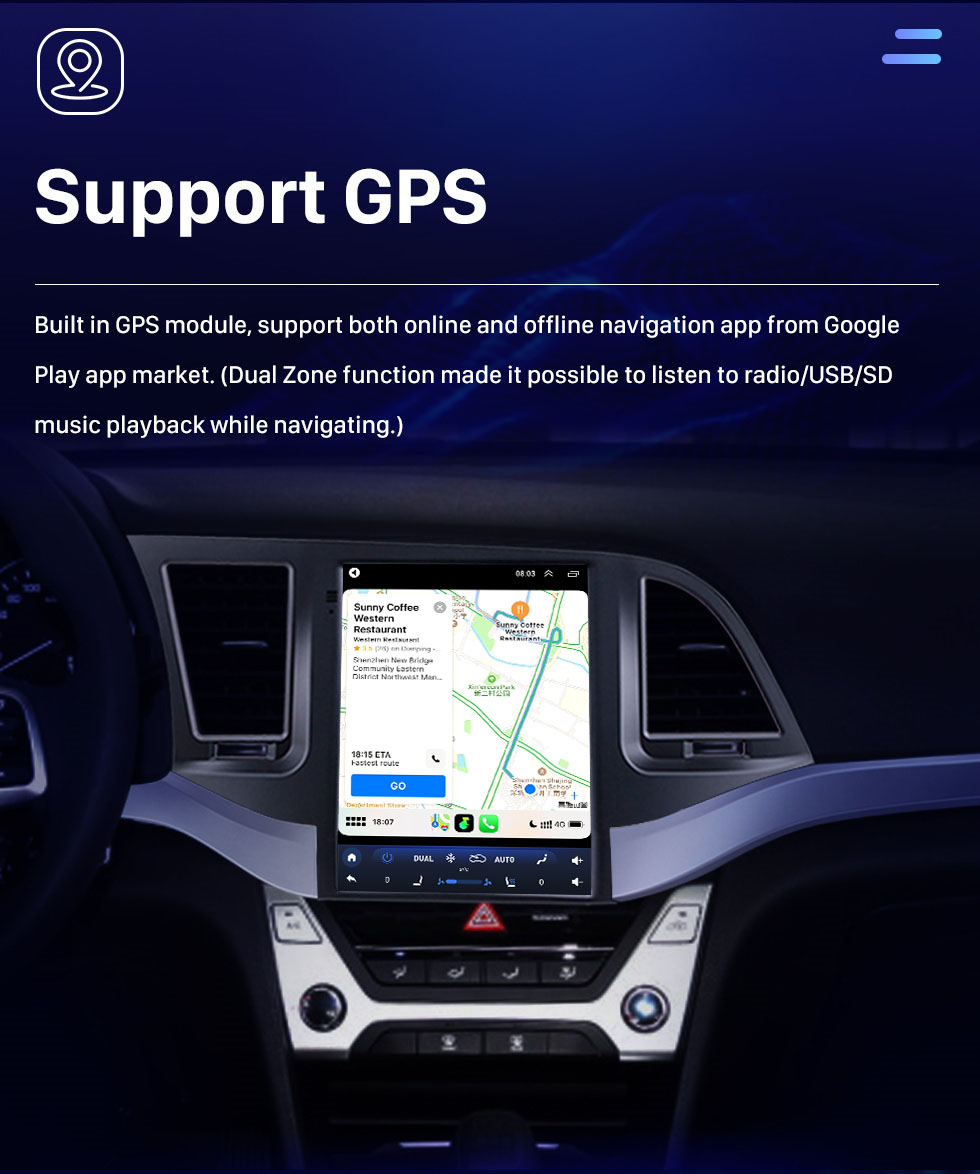 Seicane HD Touchscreen 2016 Hyundai Elantra Android 10.0 9.7 inch GPS Navigation Radio Bluetooth WIFI support Steering Wheel Control Carplay