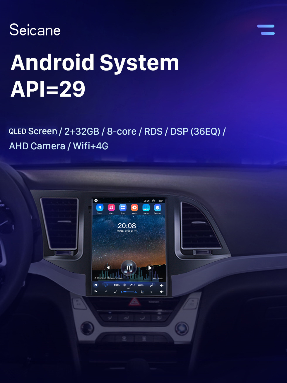 Seicane Android 10.0 9,7-дюймовый для 2016 Hyundai Elantra Radio с сенсорным экраном HD Система GPS-навигации Поддержка Bluetooth Carplay TPMS Seicane Android 10.0 9,7-дюймовый для 2016 Hyundai Elantra Radio с сенсорным экраном HD Система GPS-навигации Поддержка Bluetooth Carplay TPMS