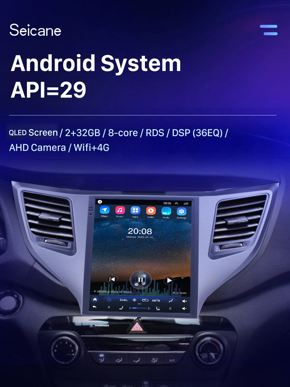 Seicane 2015 Hyundai Tucson 9.7 pulgadas Android 10.0 Radio de navegación GPS con pantalla táctil HD Bluetooth WIFI compatible con Carplay Cámara trasera