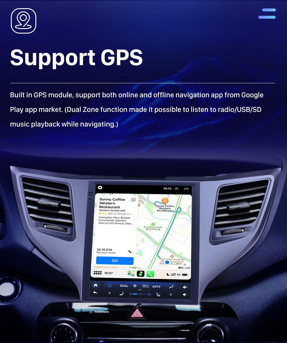 Seicane 2015 Hyundai Tucson 9,7 pouces Android 10.0 Radio de navigation GPS avec écran tactile HD Prise en charge Bluetooth WIFI Carplay Caméra arrière