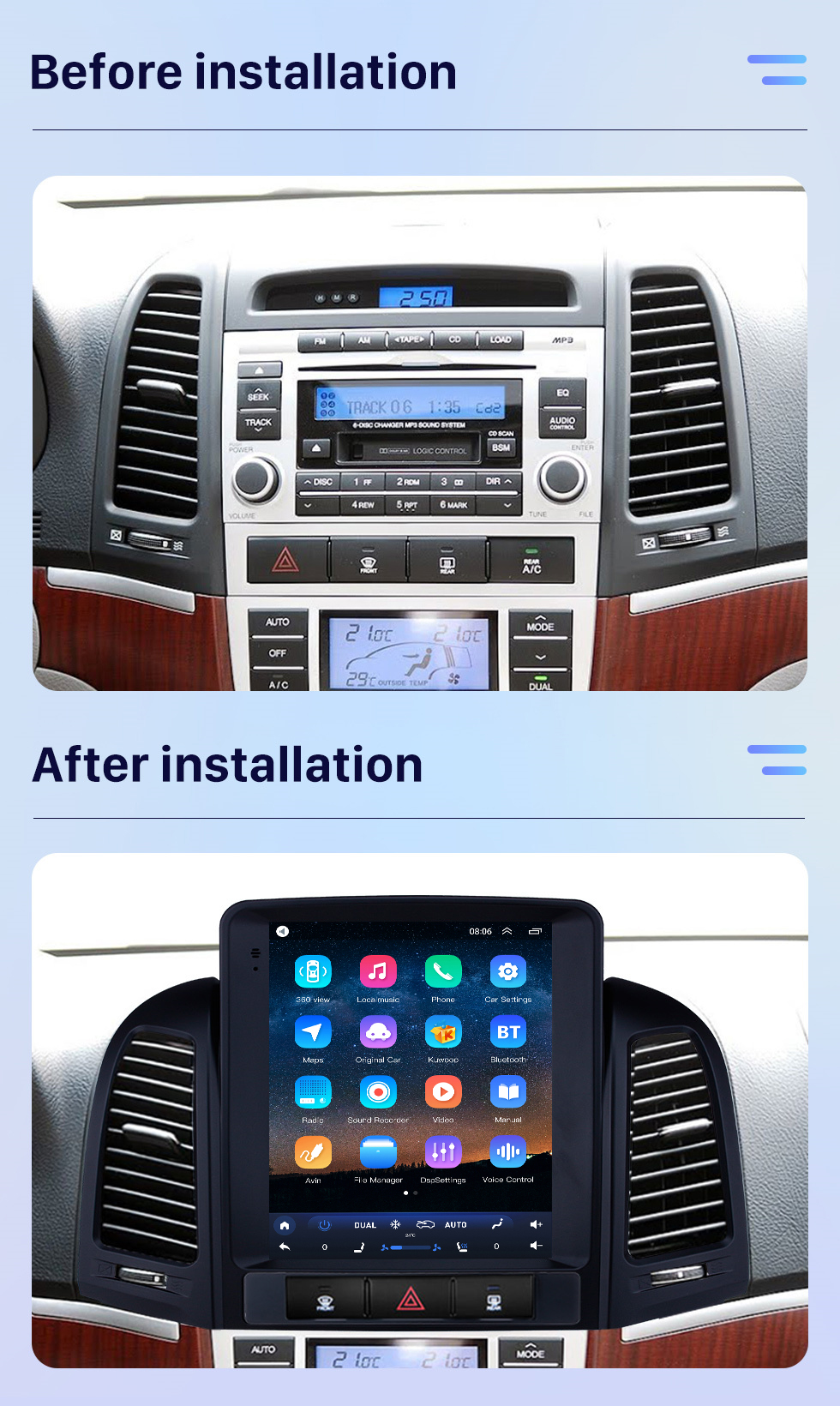 Seicane Pantalla táctil HD 2005-2012 Hyundai Santafe Android 10.0 9.7 pulgadas Navegación GPS Radio Soporte Bluetooth Control del volante Carplay