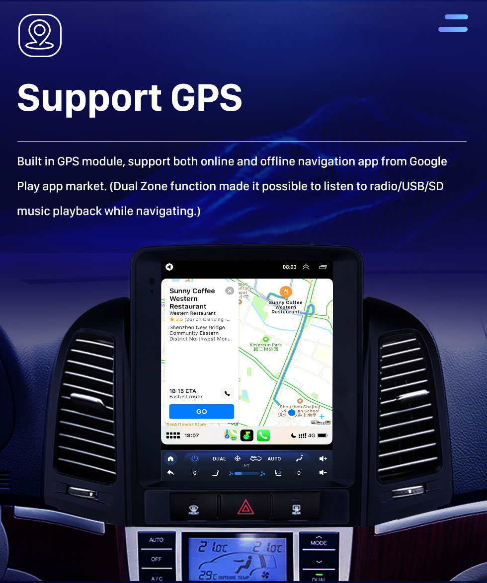 Seicane HD Сенсорный экран 2005-2012 Hyundai Santafe Android 10.0 9,7-дюймовый GPS-навигатор Радио Поддержка Bluetooth Управление на рулевом колесе Carplay