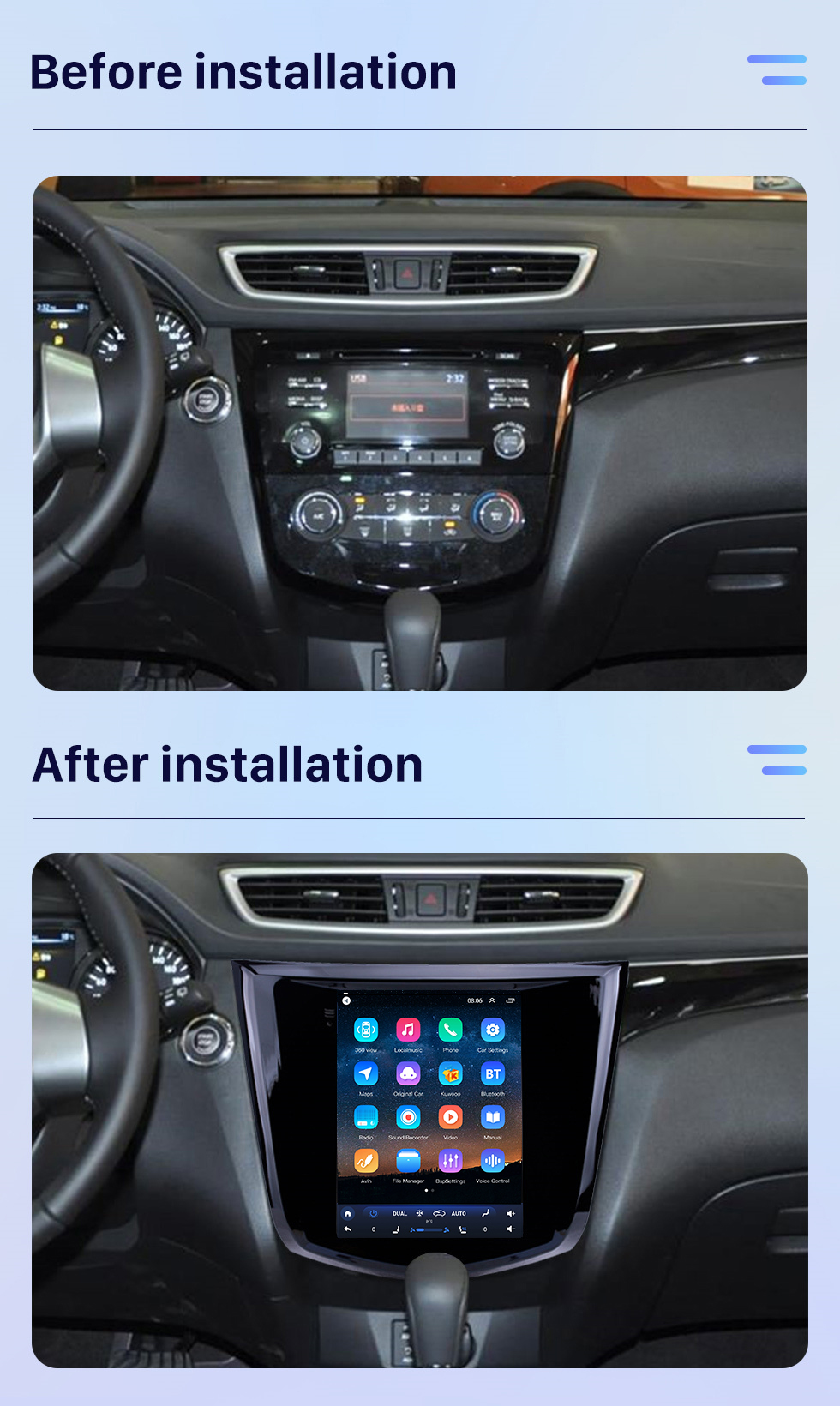 Seicane Écran tactile HD 2014 Nissan X-Trail Qashqai Android 10.0 9,7 pouces Navigation GPS Radio Prise en charge Bluetooth TV numérique Carplay