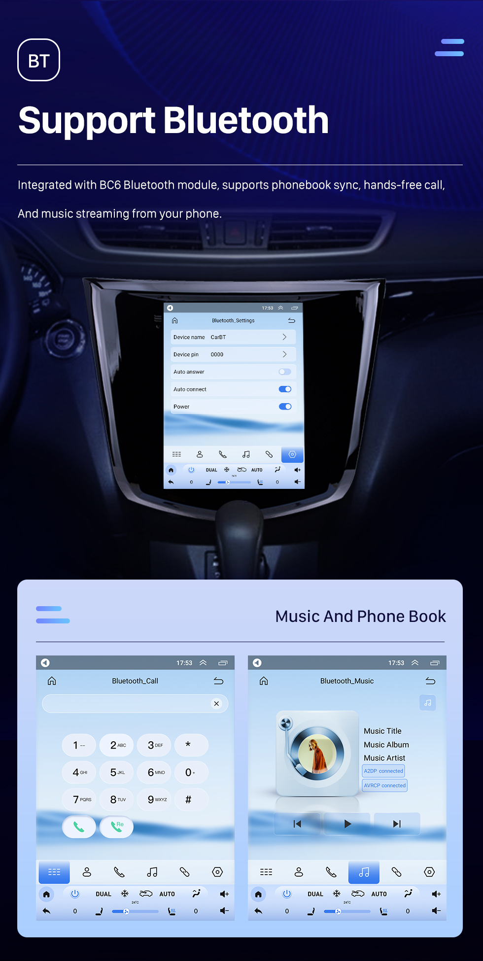 Seicane 9,7 pouces Android 10.0 pour 2014 Nissan X-Trail Qashqai Radio Système de navigation GPS avec écran tactile HD Prise en charge Bluetooth Carplay TPMS