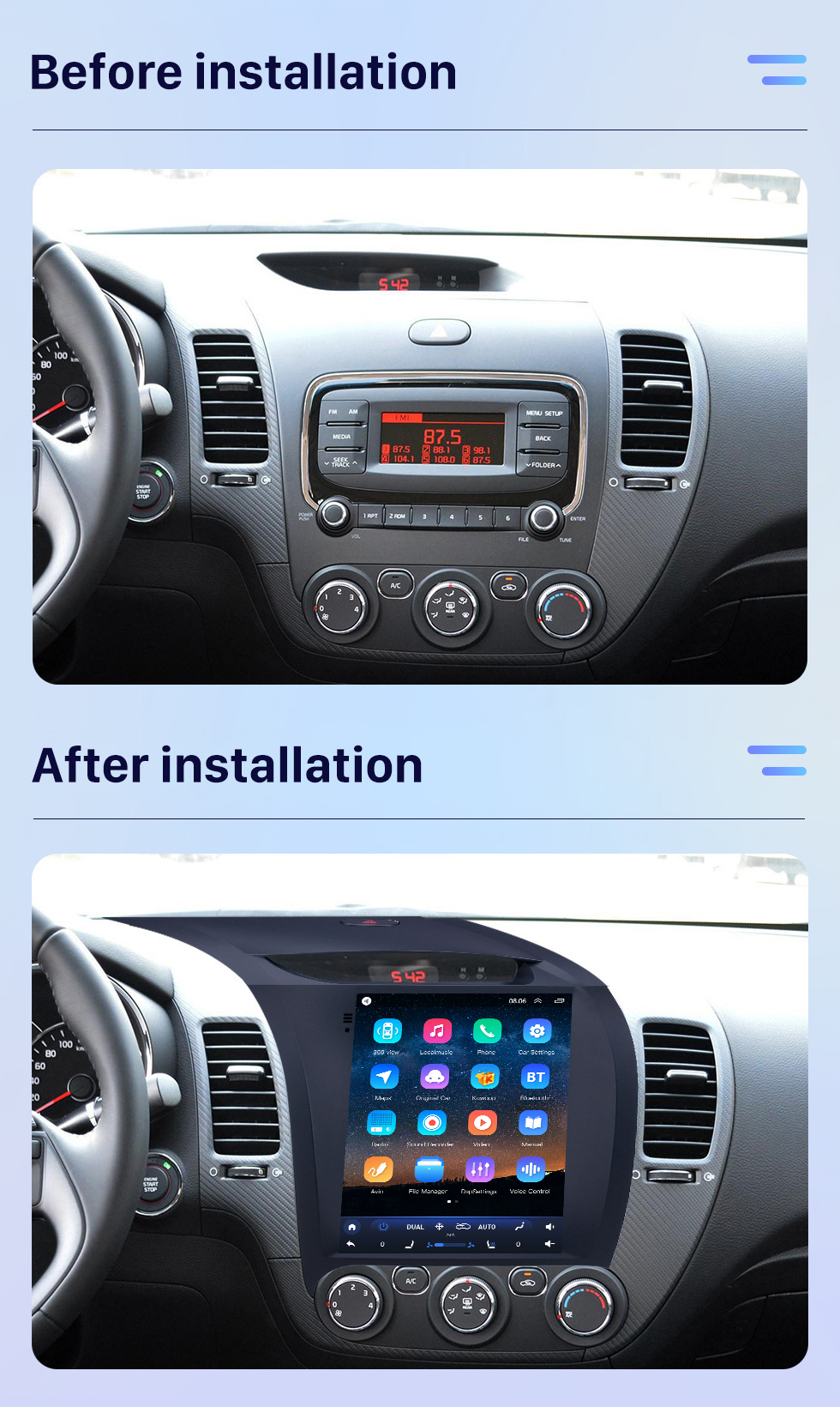 Seicane 9,7 pouces Android 10.0 2013-2017 Radio de navigation GPS Kia K3 avec support Bluetooth à écran tactile HD Carplay