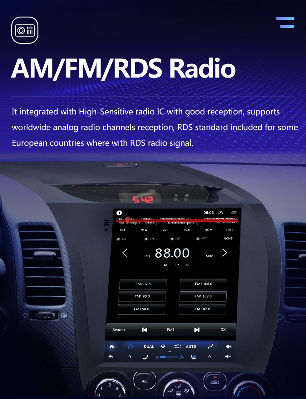 Seicane 9,7 pouces Android 10.0 2013-2017 Radio de navigation GPS Kia K3 avec support Bluetooth à écran tactile HD Carplay