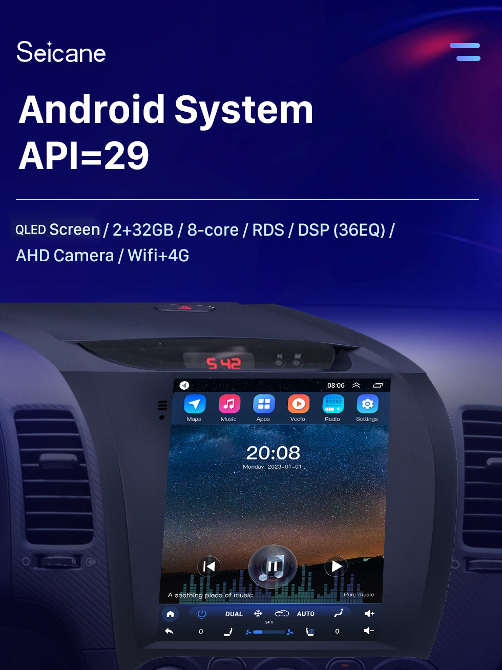 Seicane Pantalla táctil HD de 9,7 pulgadas para 2013-2017 Kia K3 Radio estéreo para coche Bluetooth Carplay Sistema estéreo compatible con cámara AHD