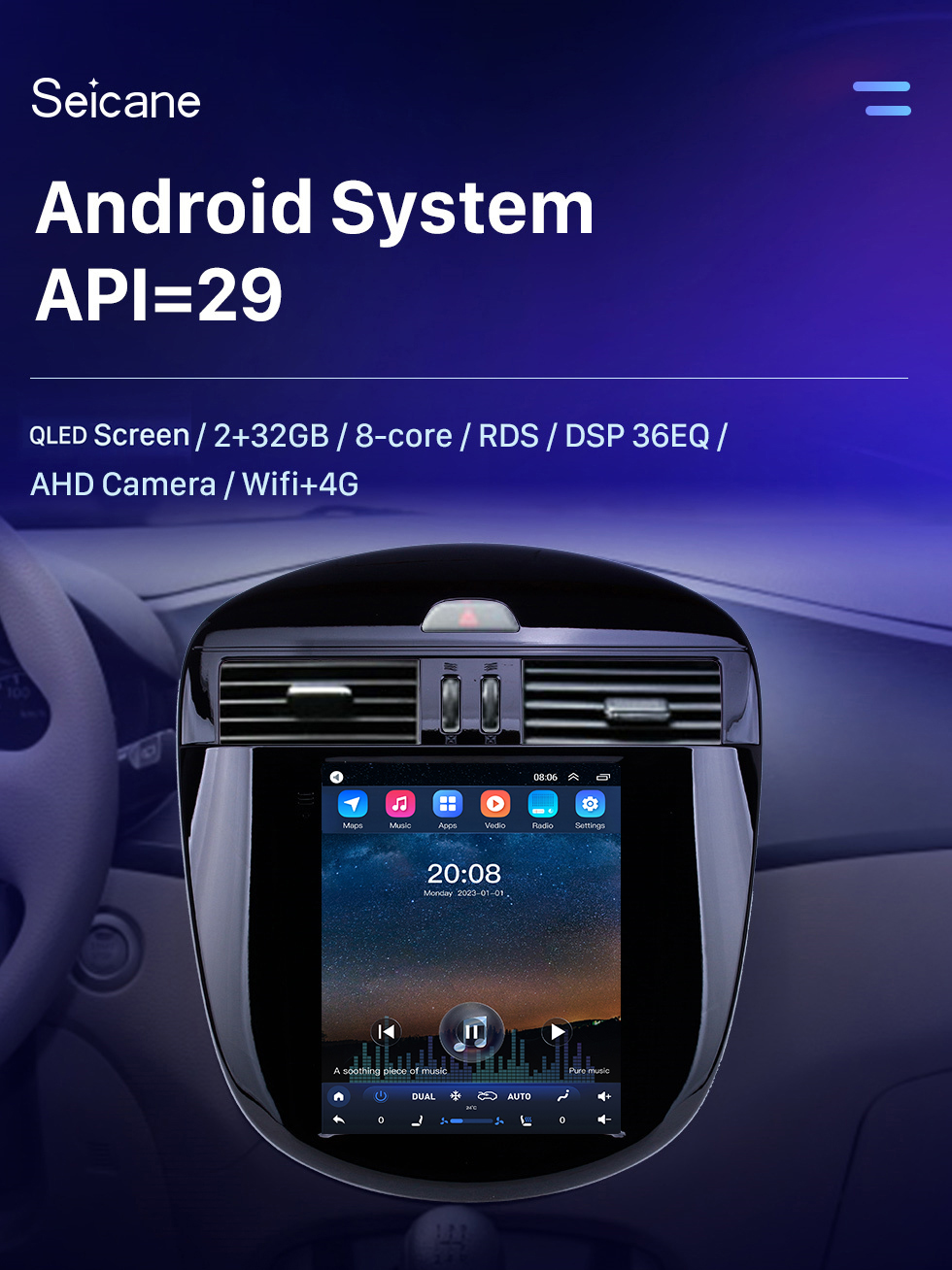 Seicane 2011-2015 Nissan Tiida 9,7-дюймовый Android 10.0 GPS-навигация Радио с HD-сенсорным экраном Поддержка Bluetooth WIFI Carplay Задняя камера