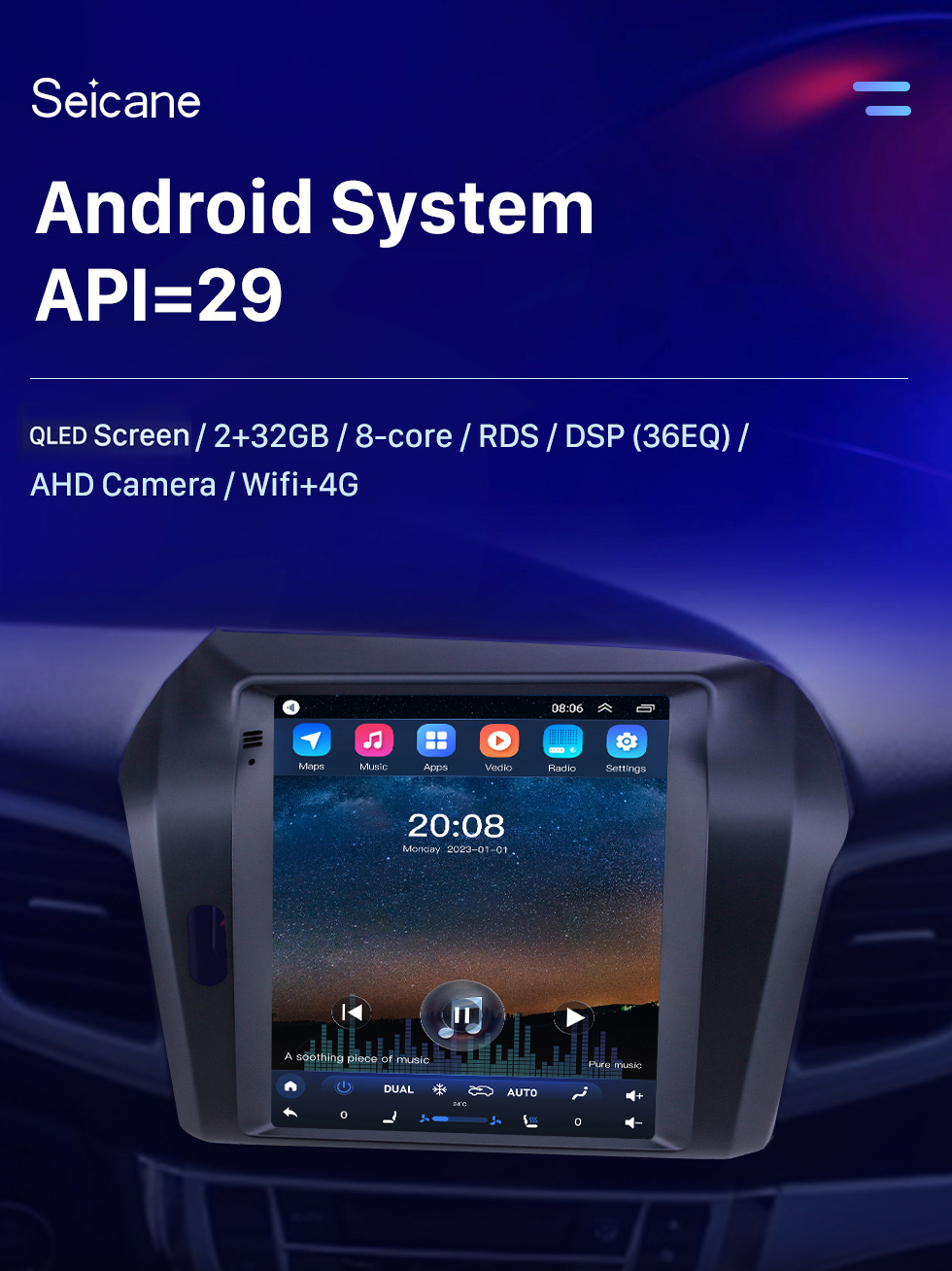Seicane Écran tactile HD 2013 Honda Jade Android 10.0 9,7 pouces Navigation GPS Radio Bluetooth Prise en charge WIFI Commande au volant Carplay