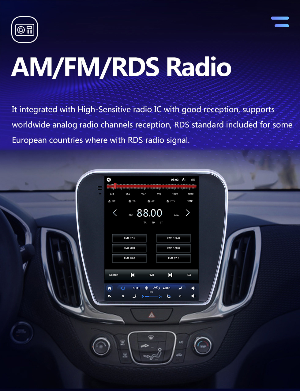 Seicane Android 10 Radio de navigation GPS de 9,7 pouces pour Chevy Chevrolet Equinox 2017 avec prise en charge Bluetooth à écran tactile HD Carplay DVR OBD2