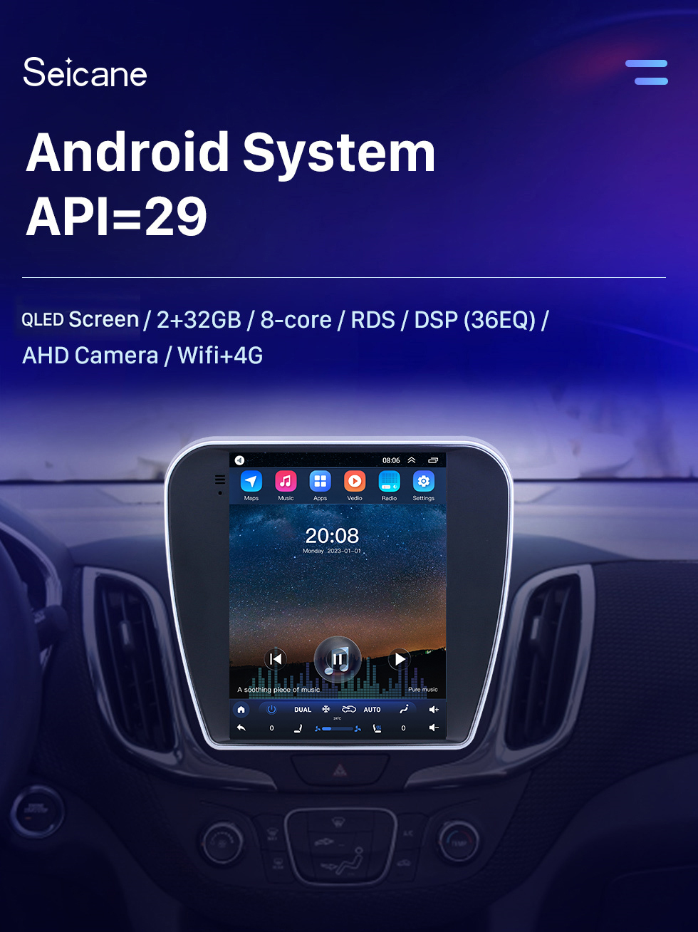 Seicane Android 10 rádio de navegação gps de 9,7 polegadas para 2017 chevy chevrolet equinócio com hd touchscreen suporte bluetooth carplay dvr obd2
