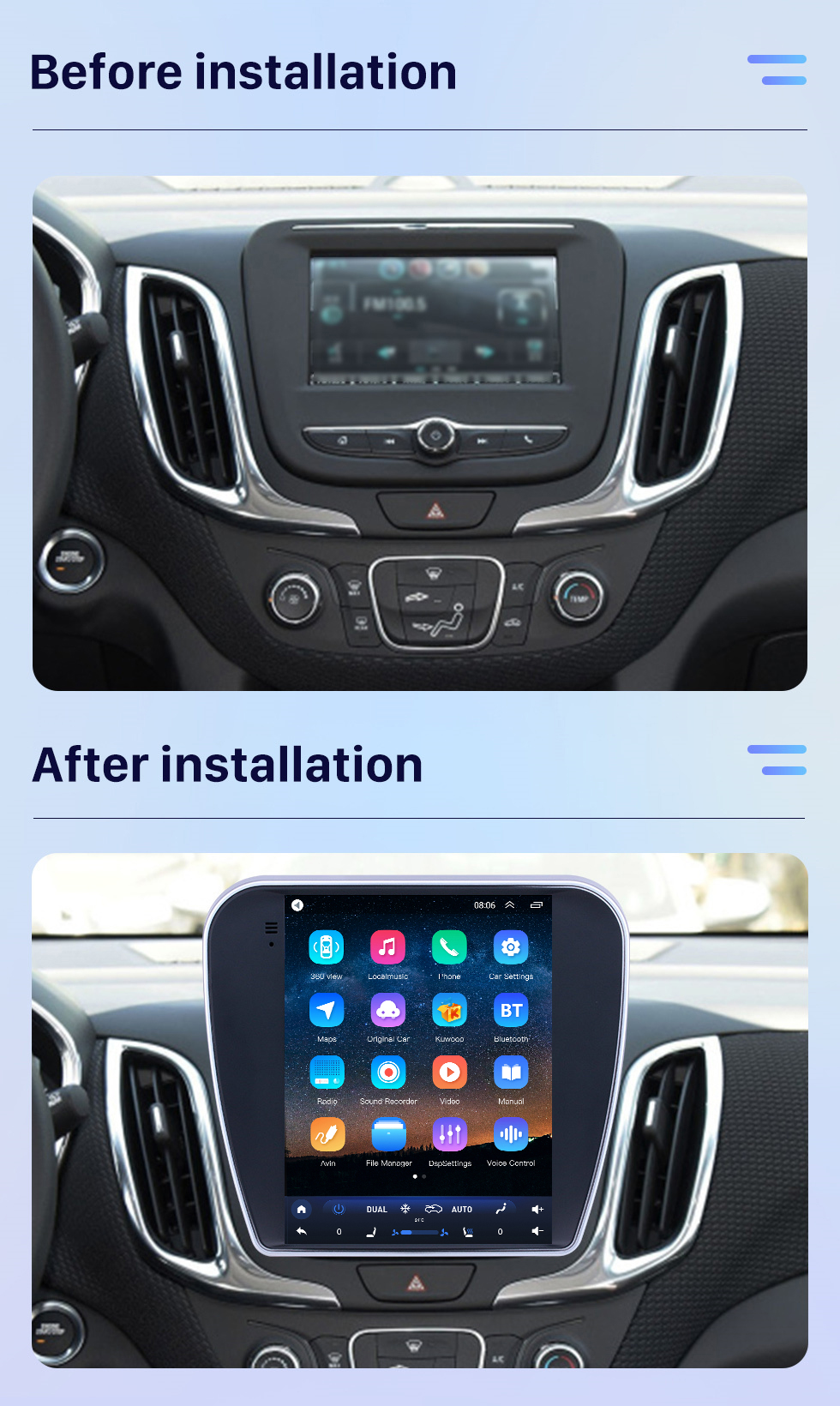 Seicane Android 10 Radio de navigation GPS de 9,7 pouces pour Chevy Chevrolet Equinox 2017 avec prise en charge Bluetooth à écran tactile HD Carplay DVR OBD2