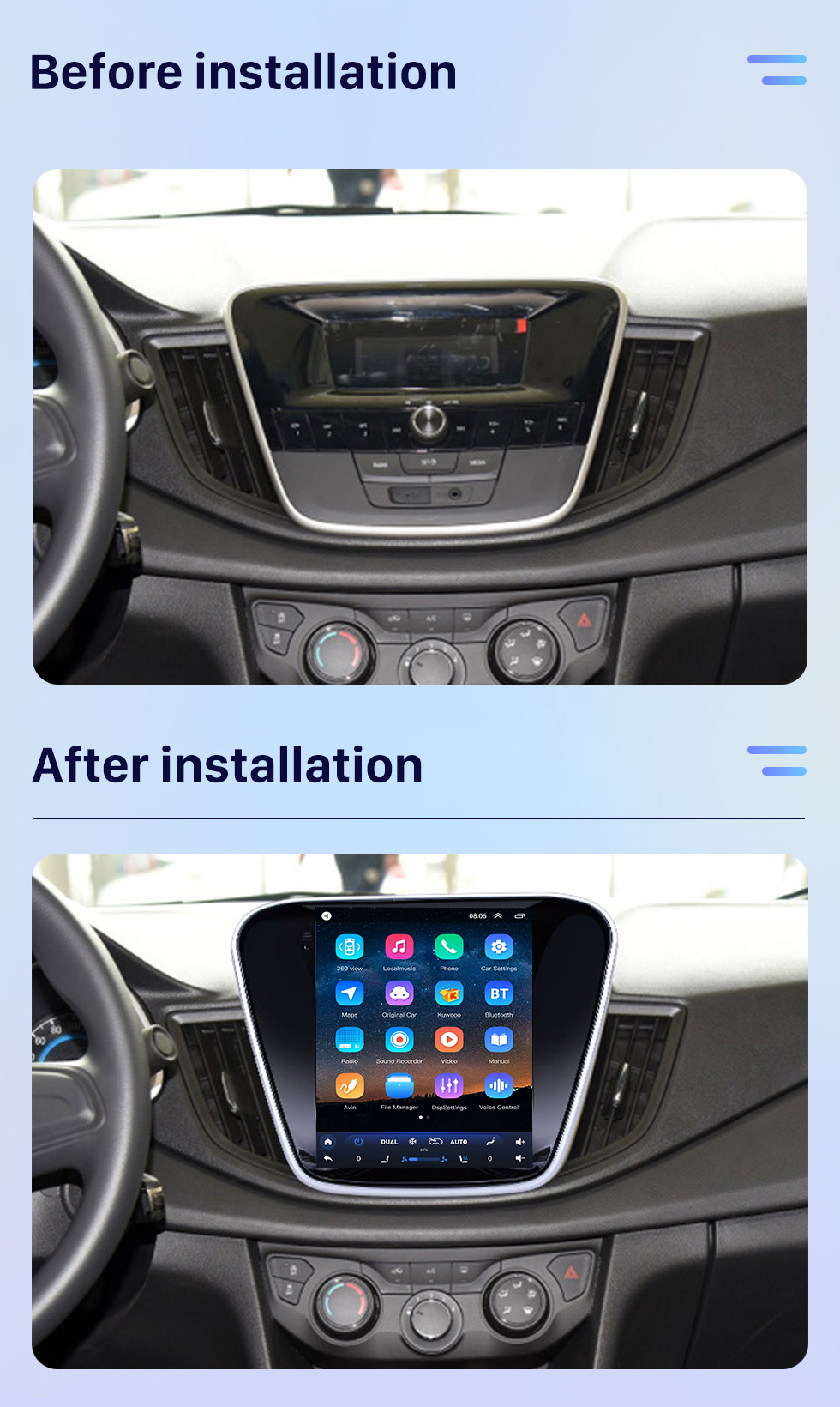 Seicane 9.7 pulgadas Android 10.0 2016 Chevy Chevrolet Cavalier Radio de navegación GPS con pantalla táctil HD Soporte Bluetooth Carplay Mirror Link