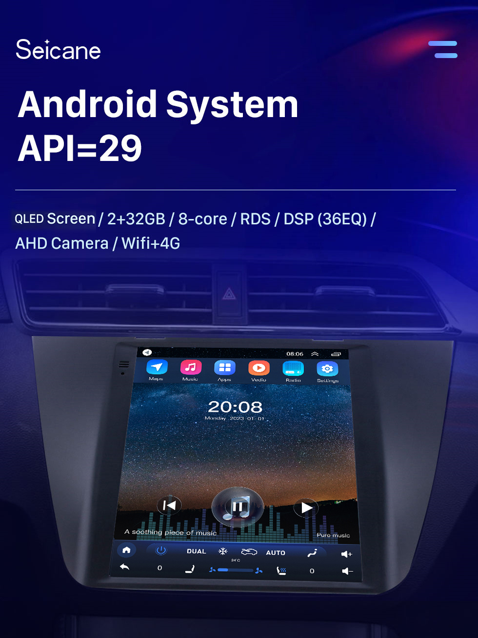 Seicane Android 10.0 9.7 pouces pour 2017 MG ZS Radio avec système de navigation GPS à écran tactile HD prise en charge Bluetooth Carplay TPMS