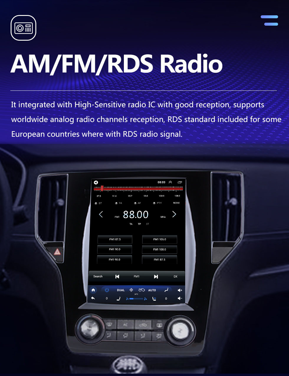 Seicane Écran tactile HD pour 2016 2017 2018 Roewe RX5 Radio Android 10.0 9,7 pouces Navigation GPS Prise en charge Bluetooth Commande au volant Carplay