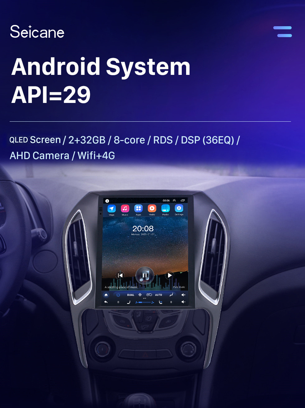 Seicane Android 10.0 9,7 pouces pour 2016 Radio Chery Arrizo 5 avec système de navigation GPS à écran tactile HD Prise en charge Bluetooth Carplay TPMS