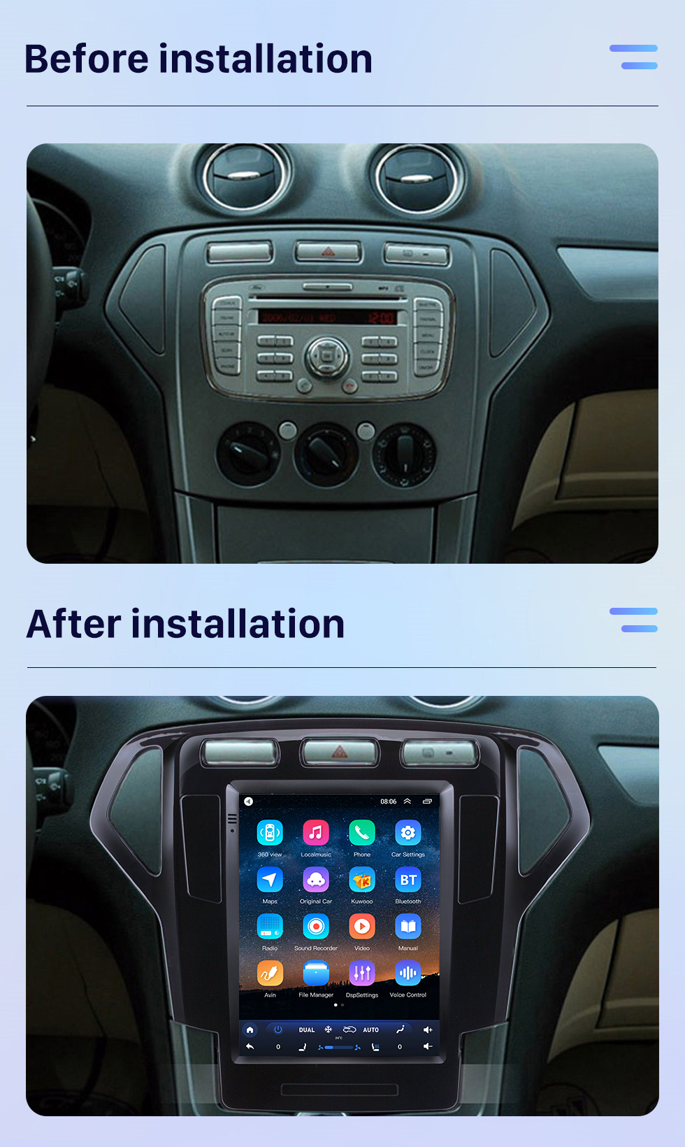 Seicane Écran tactile HD pour 2007 2008 2009 2010 Ford Mondeo MK4 Radio Android 10.0 9,7 pouces Navigation GPS Prise en charge Bluetooth TV numérique Carplay