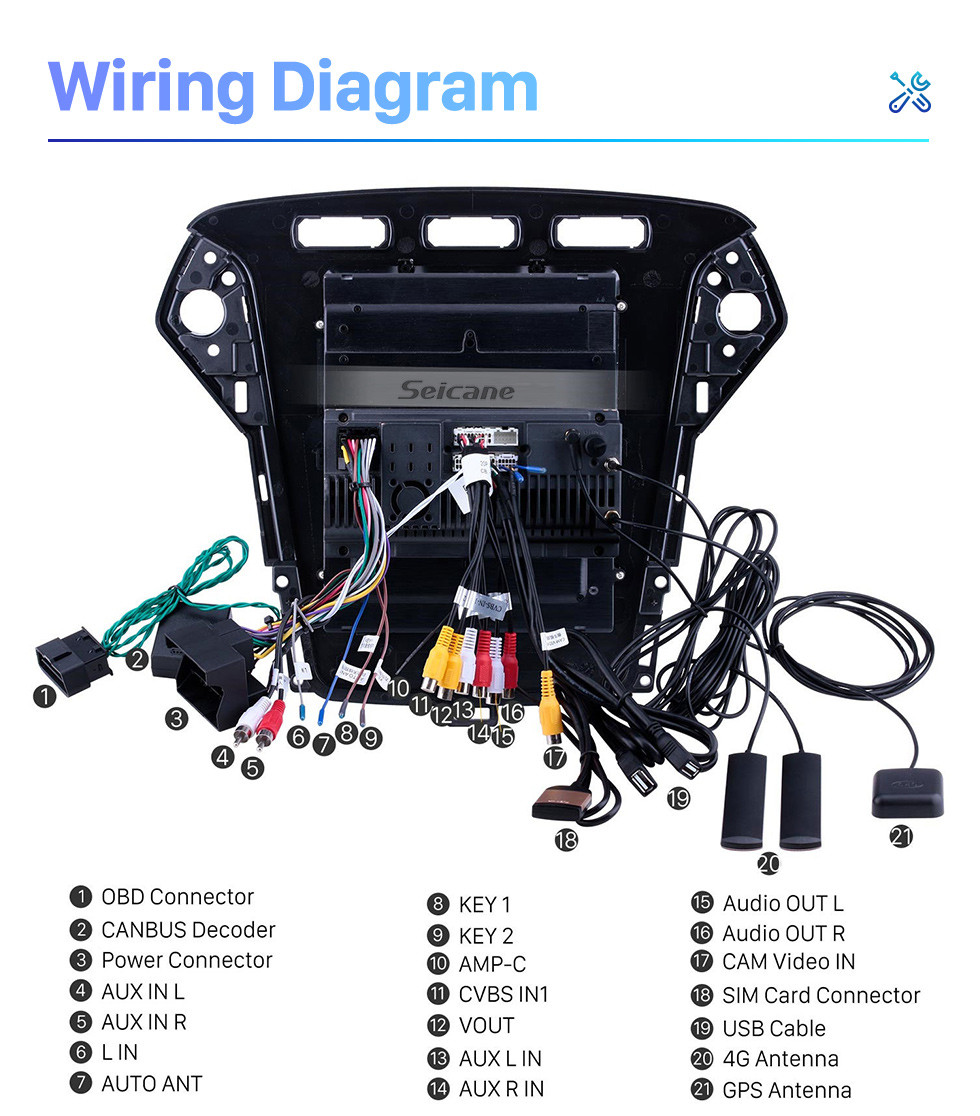 Seicane Tela sensível ao toque HD de 9,7 polegadas para 2011-2013 Ford Mondeo mk4 rádio do carro Bluetooth Carplay sistema estéreo suporte câmera AHD