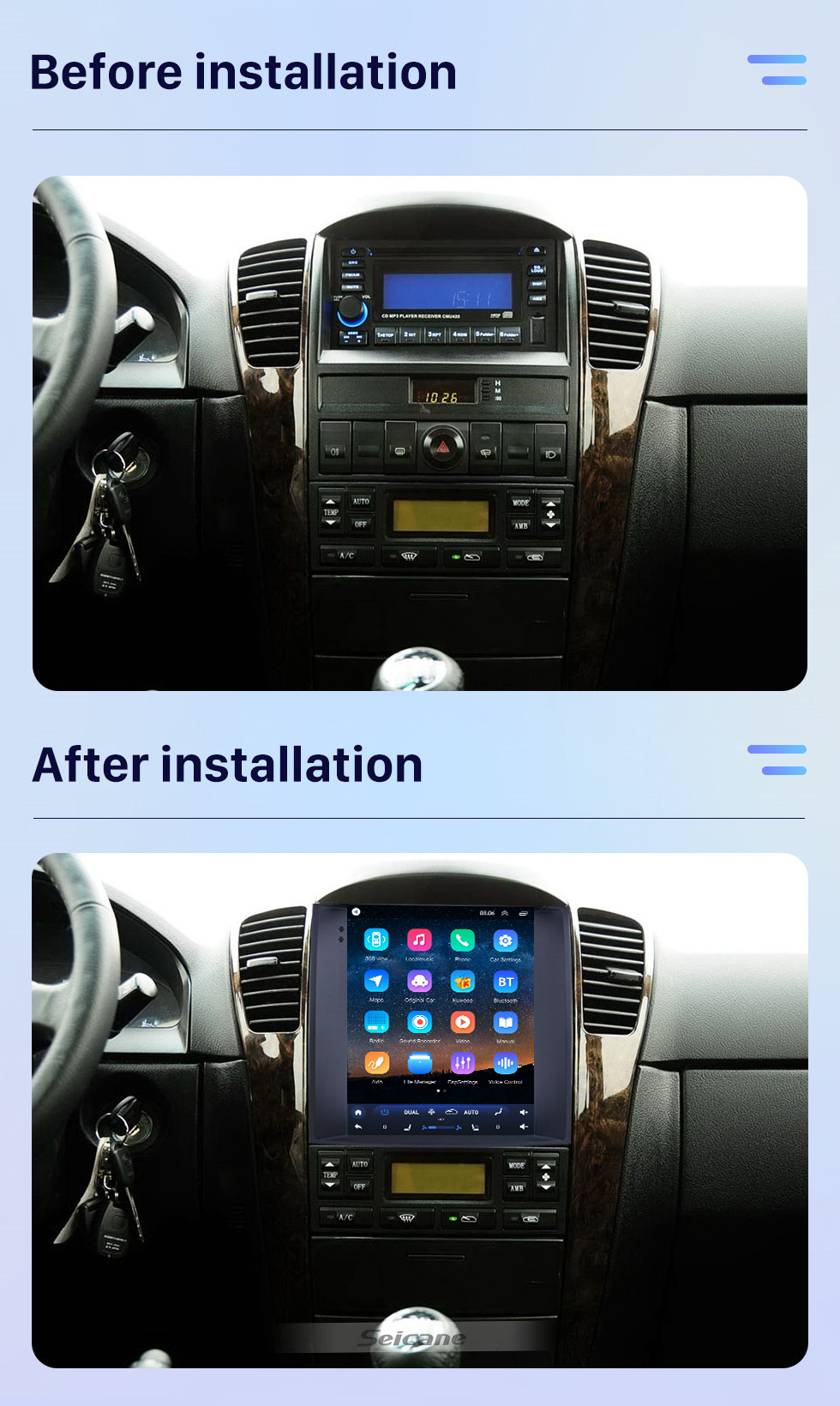 Seicane 9,7 pouces Android 10.0 pour 2004 2005 2006 2007 2008 Kia Sorento Radio Système de navigation GPS avec écran tactile HD Prise en charge Bluetooth Carplay TPMS