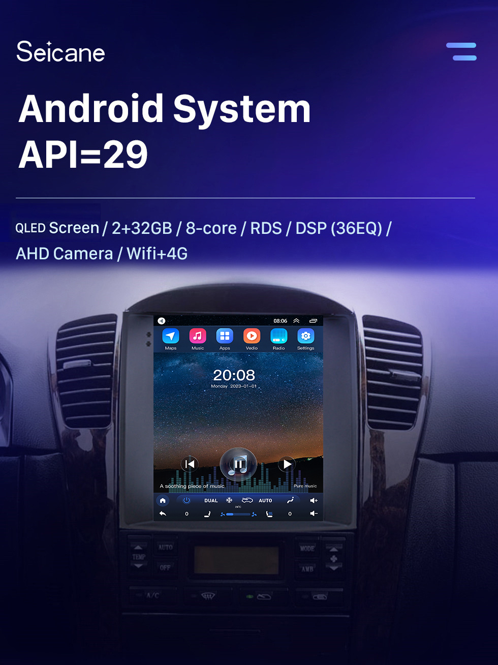 Seicane Для 2004-2008 Kia Sorento Radio 9,7-дюймовый Android 10.0 GPS-навигация с сенсорным экраном HD Поддержка Bluetooth Carplay Задняя камера Seicane Для 2004-2008 Kia Sorento Radio 9,7-дюймовый Android 10.0 GPS-навигация с сенсорным экраном HD Поддержка Bluetooth Carplay Задняя камера