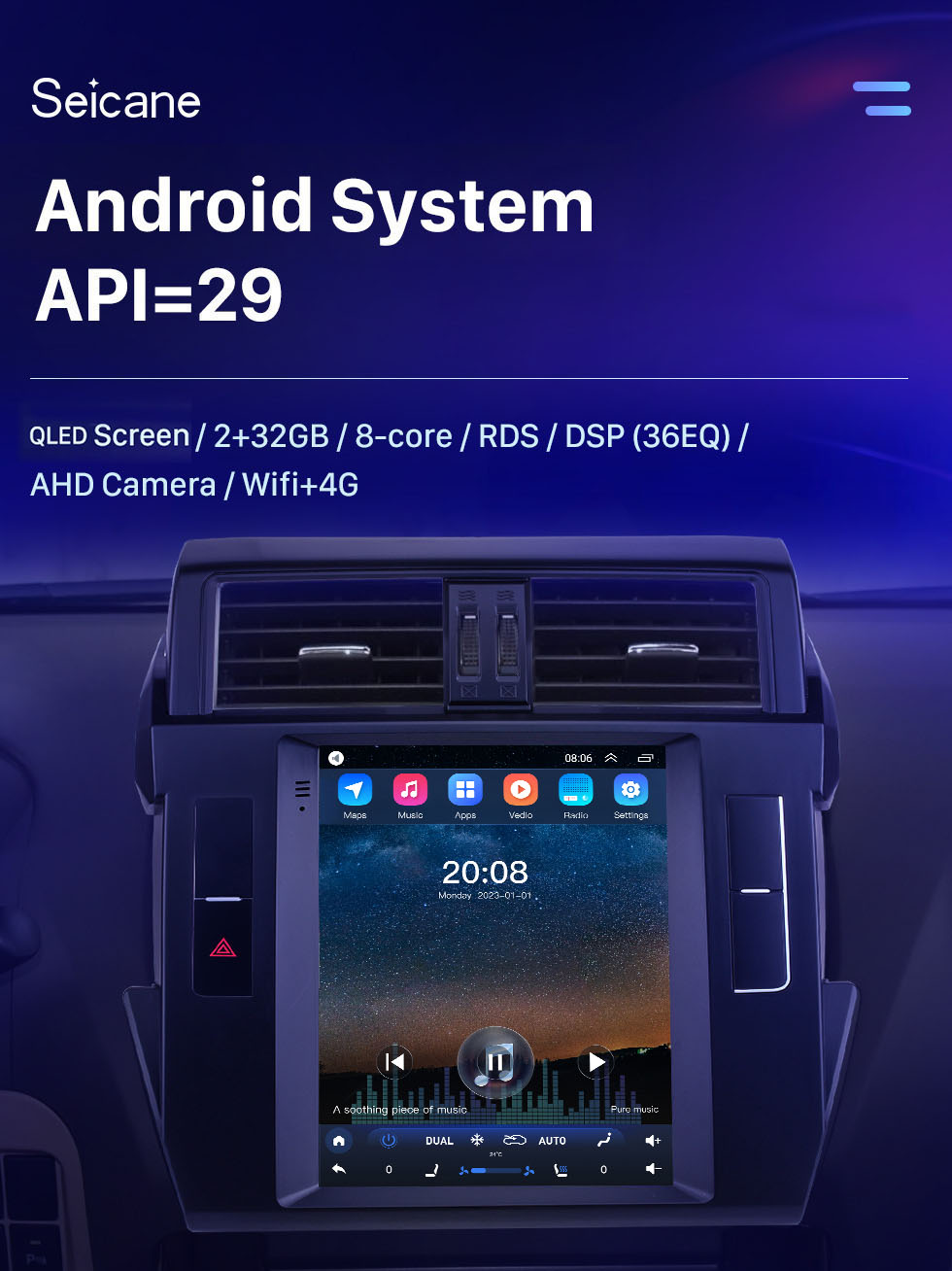 Seicane Android 10.0 9.7 pulgadas para 2016 Toyota Prado Radio Sistema de navegación GPS con pantalla táctil HD Bluetooth AUX soporte Carplay DVR OBD2