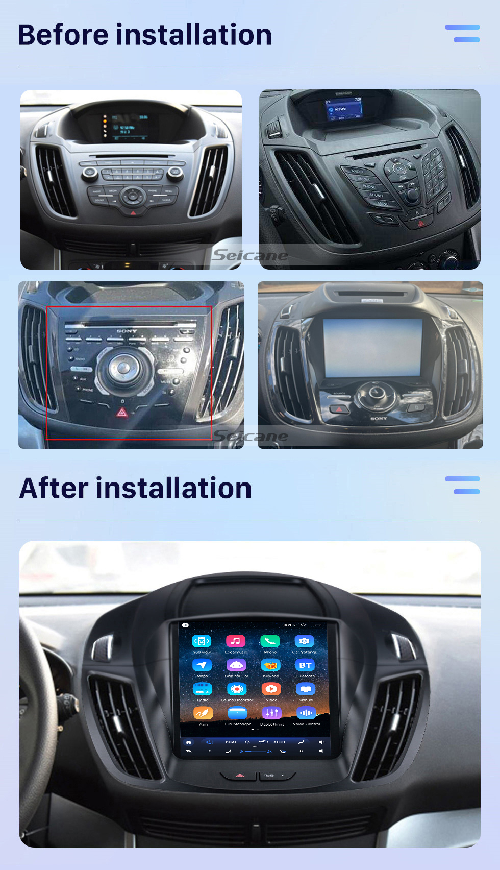 Seicane Android 10.0 9,7-дюймовый для 2013-2018 Ford Escape Kuga Radio с GPS-навигацией Сенсорный экран HD Поддержка Bluetooth Carplay DVR OBD2