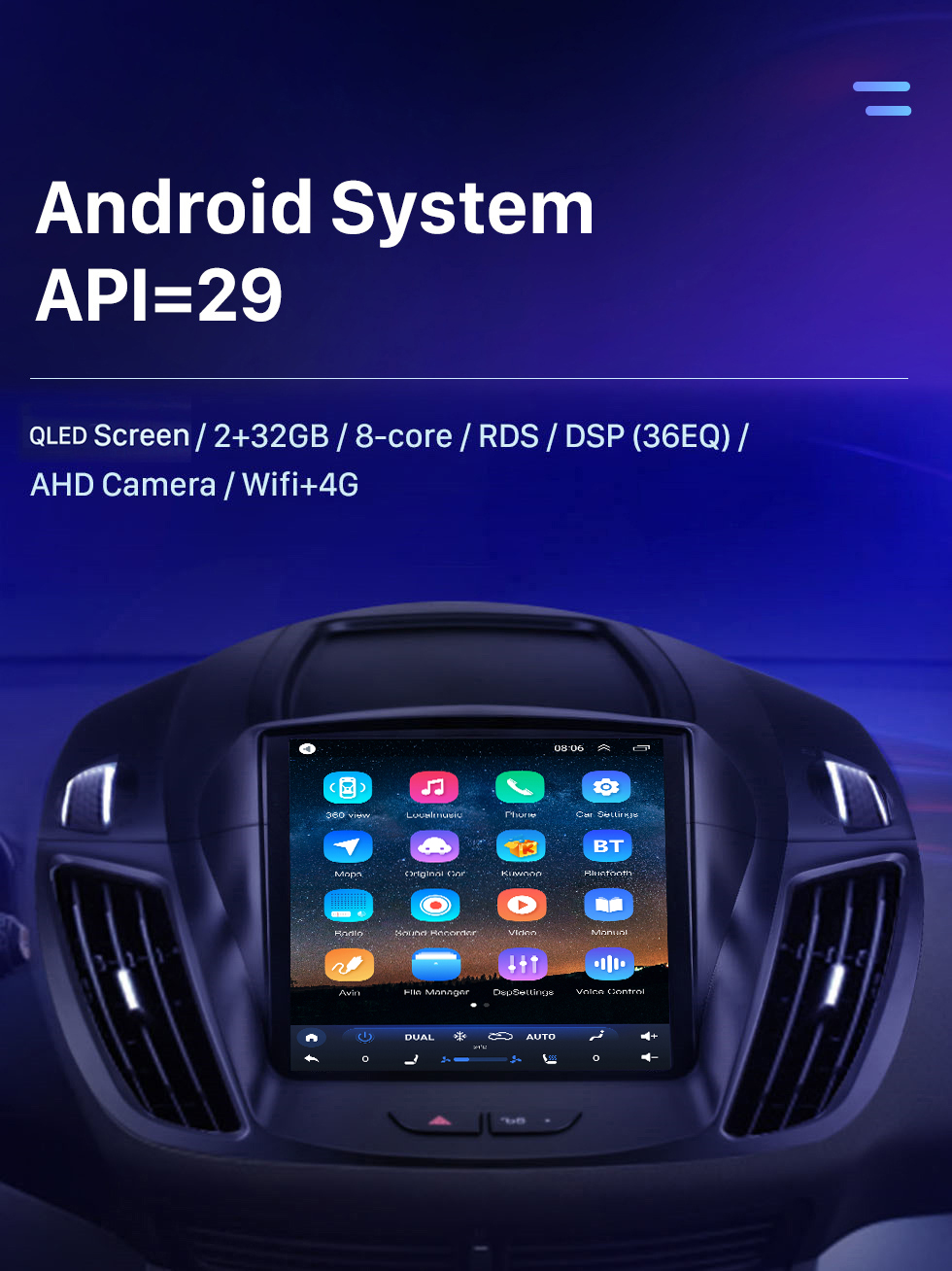 Android Auto Radio for Ford Kuga Escape 2013-2016 Multimedia GPS 2din  Autoradio