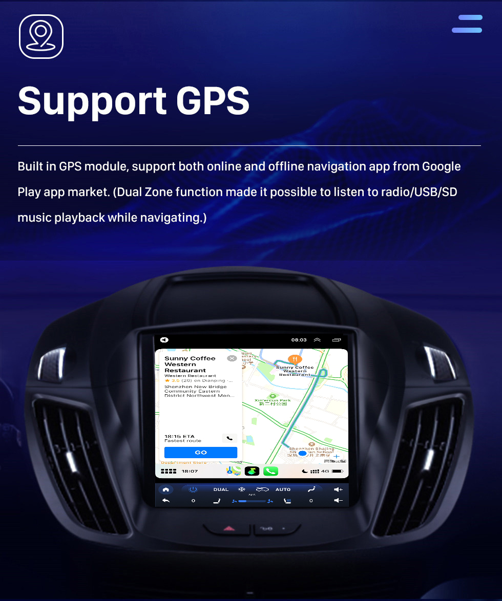 Seicane Android 10.0 9,7 pouces pour 2013-2018 Ford Escape Kuga Radio avec navigation GPS Écran tactile HD Prise en charge Bluetooth Carplay DVR OBD2